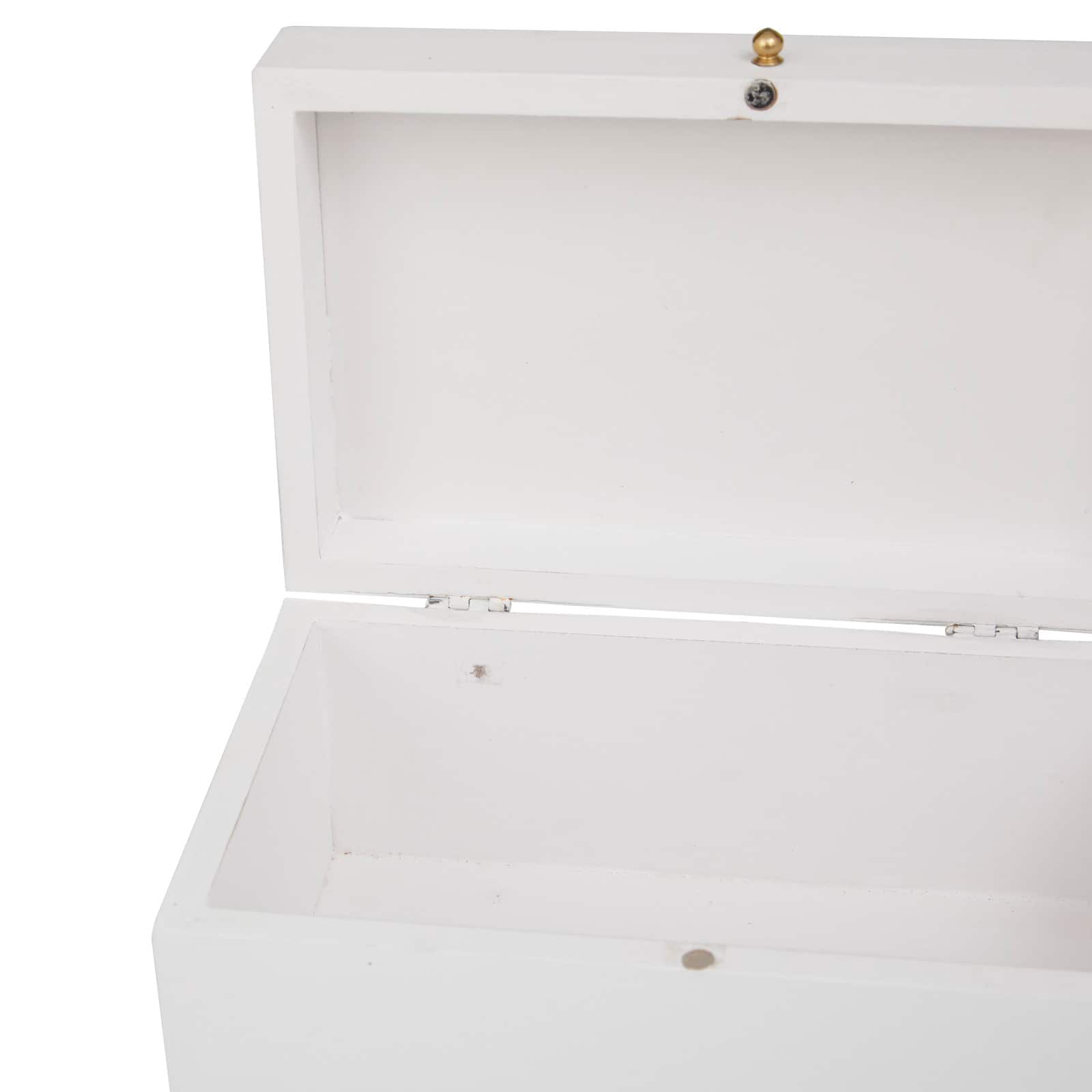 White Wood Intricate Carved Box with Hinged Lid Set