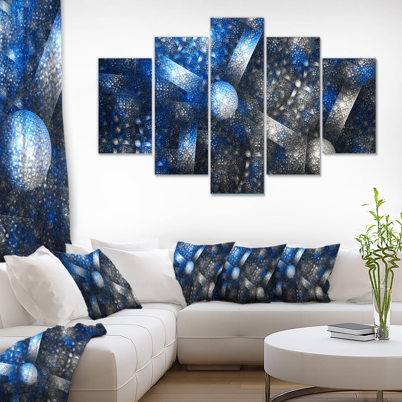 Designart - Crystal Cell Dark Blue Steel Texture - Contemporary Wall Art Canvas