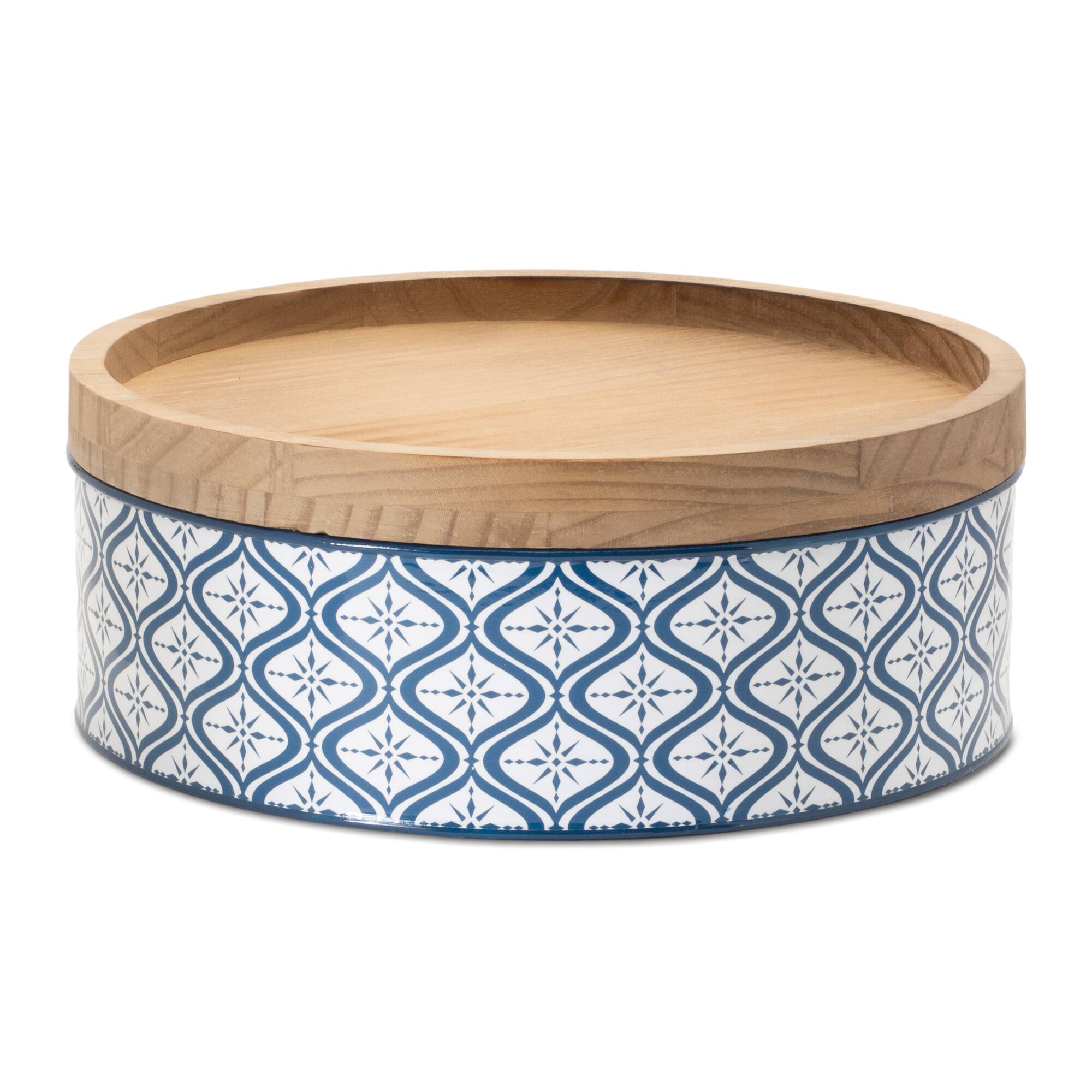 Metal Patterned Canister with Natural Wood Lids Set