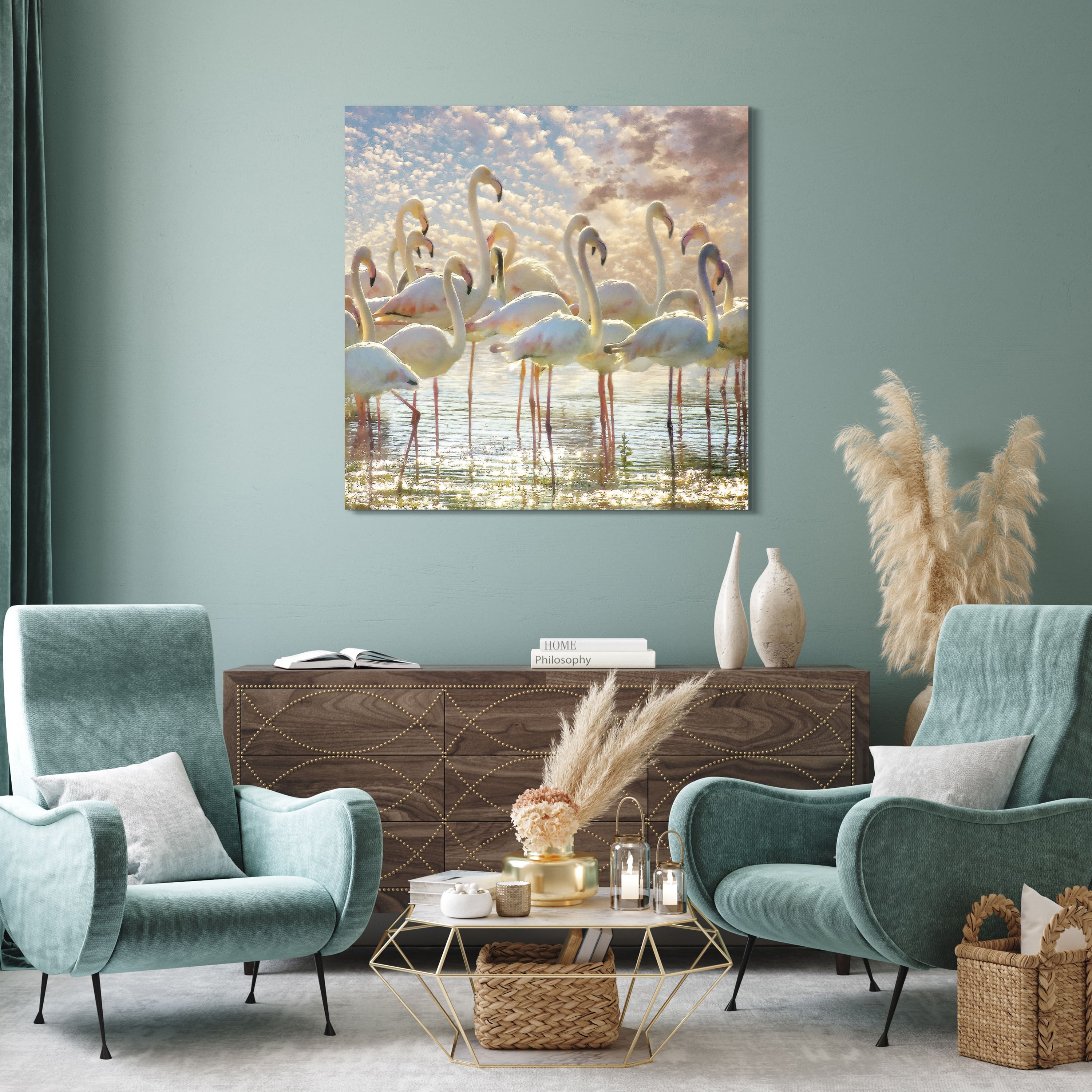 Empire Art Direct 38" x 38" Flamingo Flair Frameless Free Floating Printed Tempered Glass Wall Art