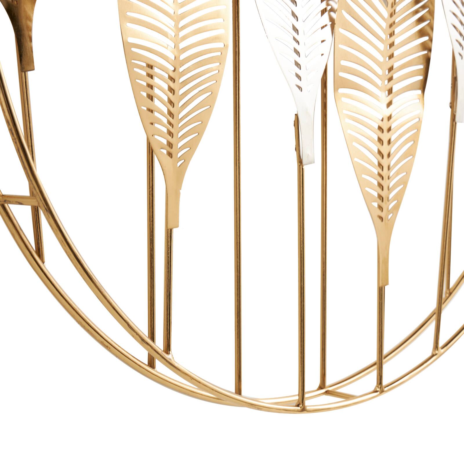 Gold Metal Leaf Wall Décor with Circular Frame and Silver Accents
