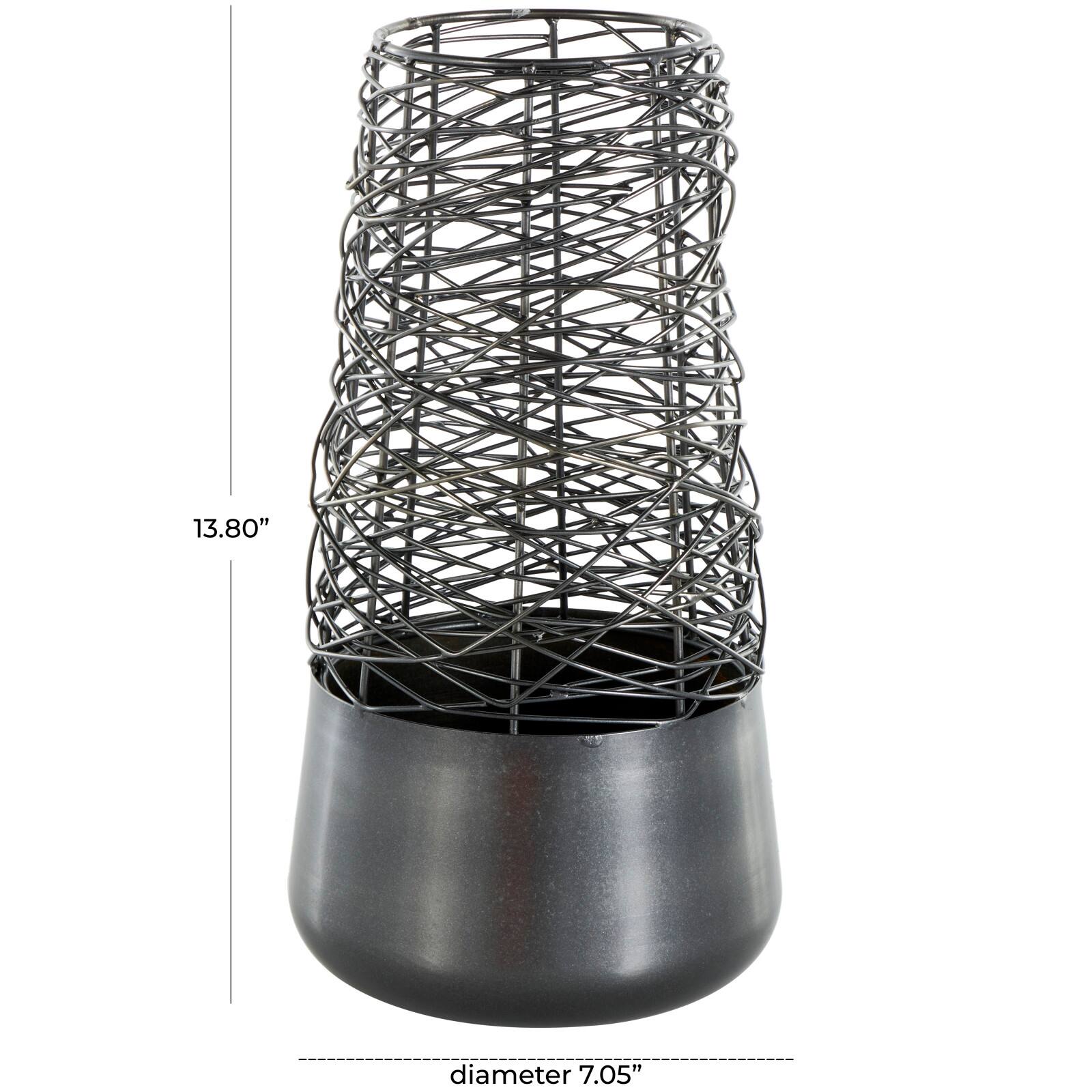 Black Abstract Intertwined Wire & Solid Metal Vase