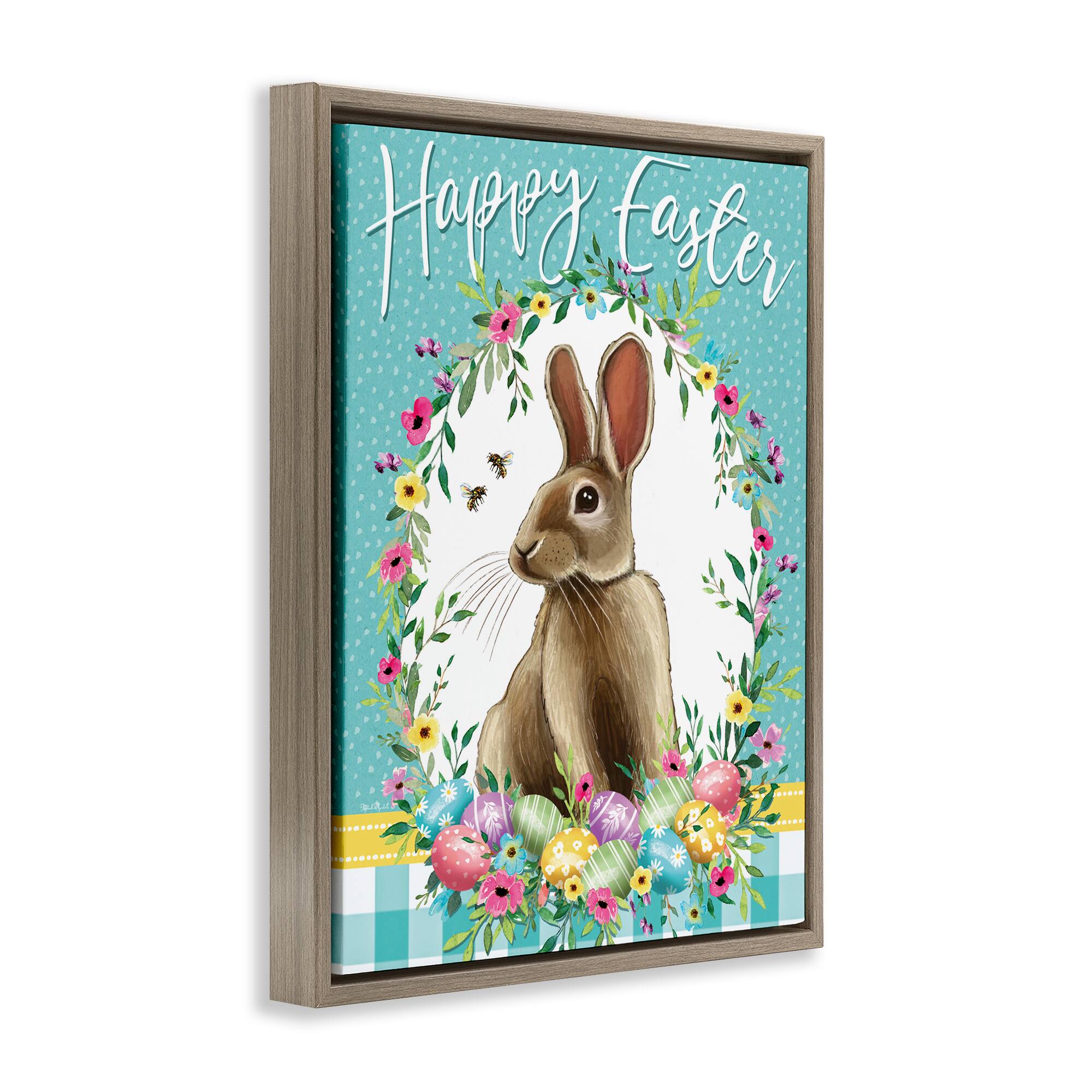Stupell Industries Happy Easter Bunny Wreath Floating Frame Wall Art