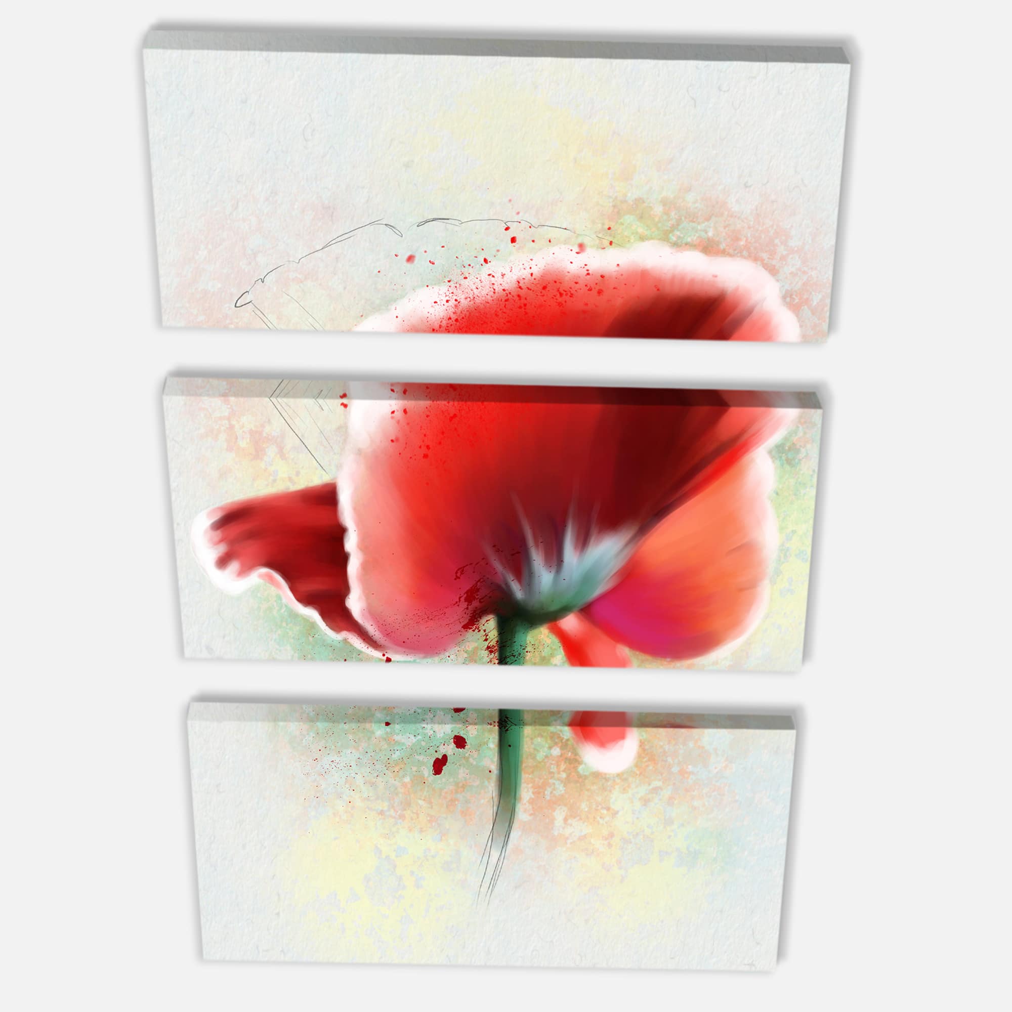 Designart - Beautiful Red Watercolor Poppy - Flowers Canvas Wall Artwork