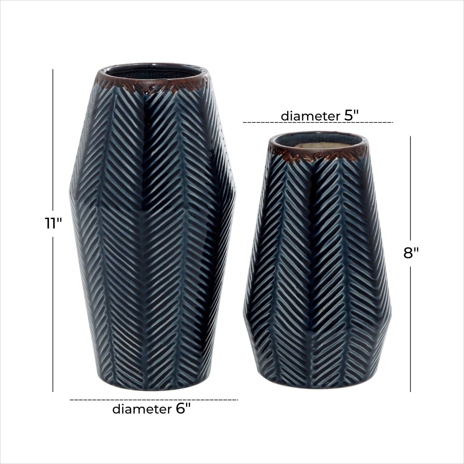 Dark Blue Ceramic Contemporary Vase Set