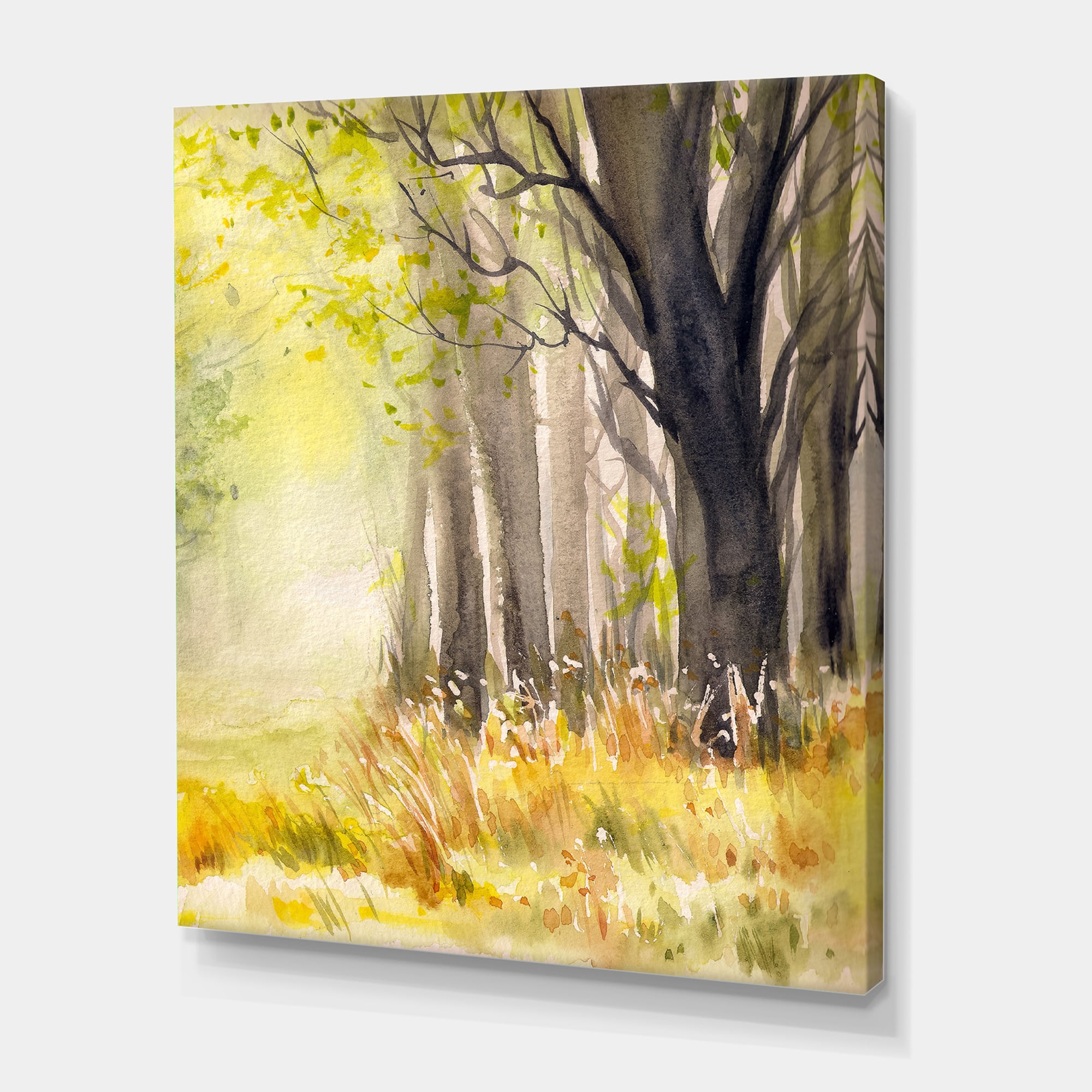 Designart - Bright Sunshine Through The Forest Trees II - Traditional Canvas Wall Art Print