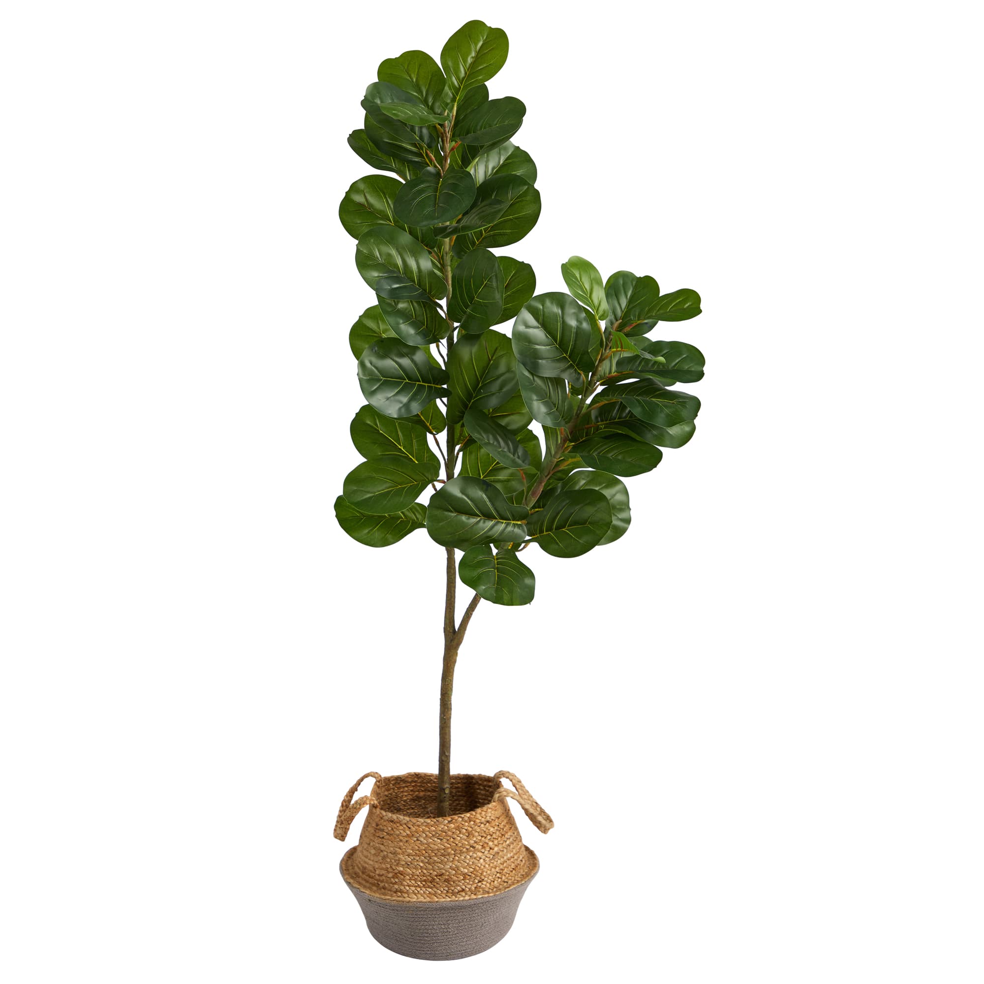 4.5ft. Fiddle Leaf Fig Artificial Tree with Boho Chic Handmade Cotton and Jute White Woven Planter