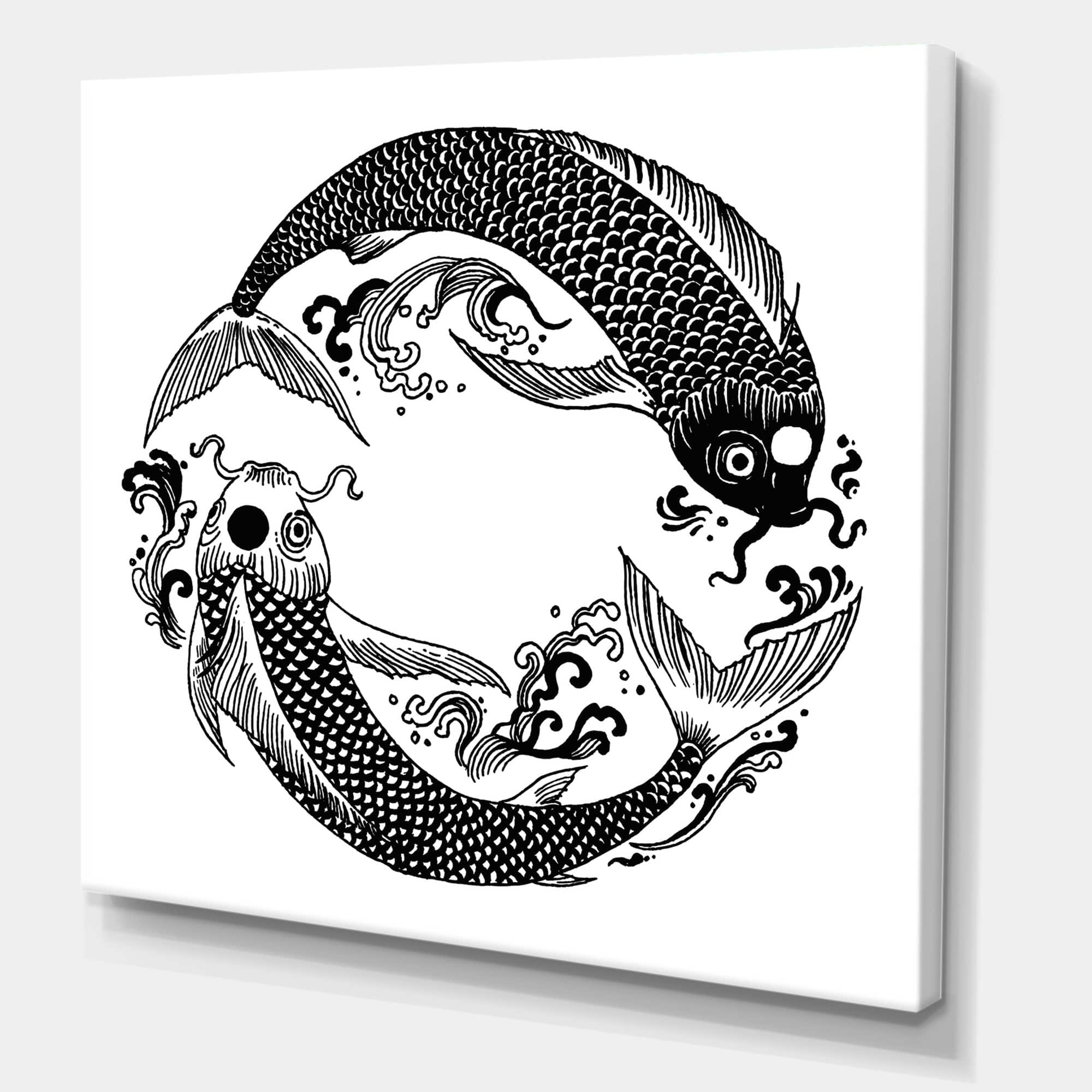 Designart - Chinese Koi Fish In Chinoiserie Style III - Nautical & Coastal Canvas Wall Art Print