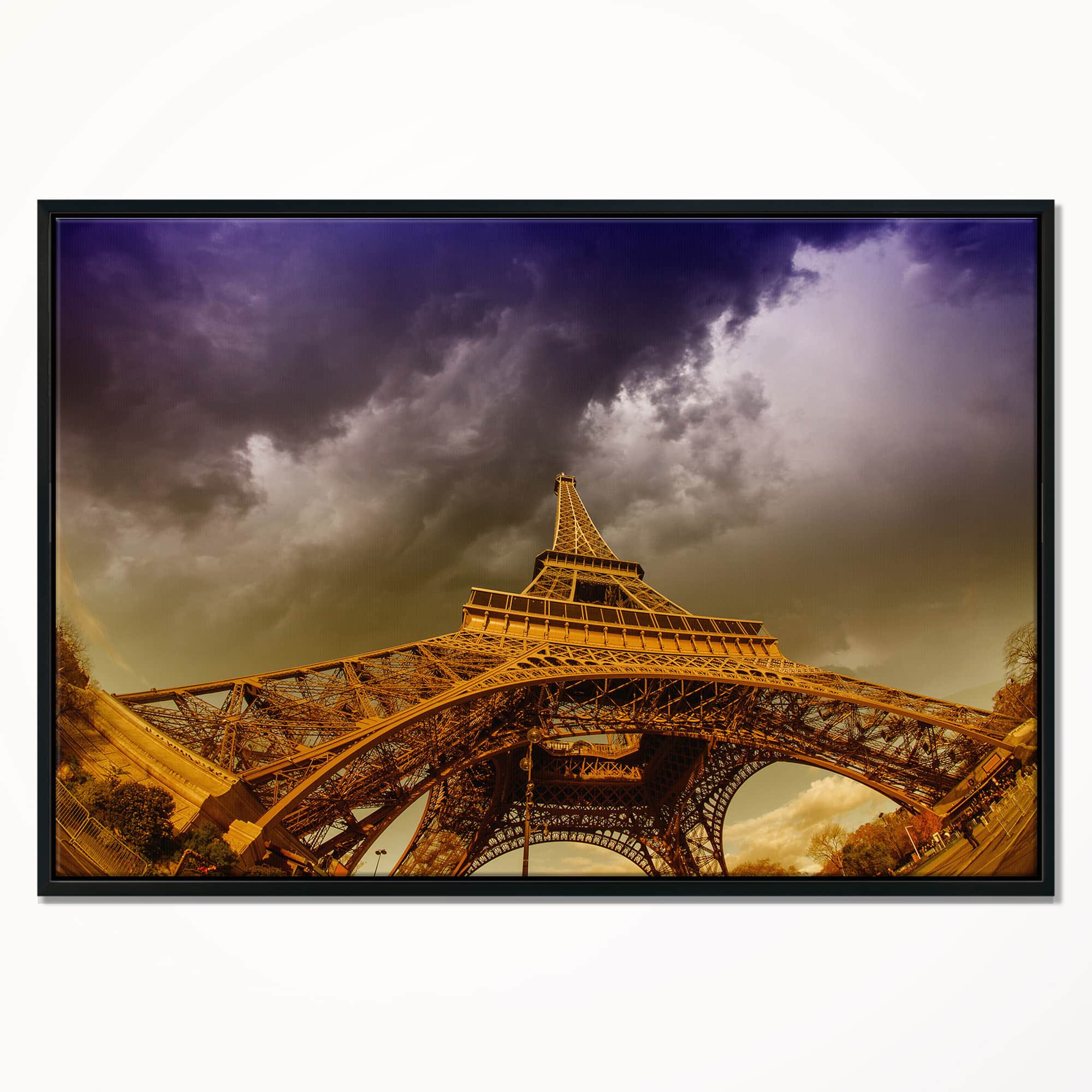 Designart - Paris Eiffel Towerand Gorgeous Sky - Photography Canvas Art Print in Black Frame