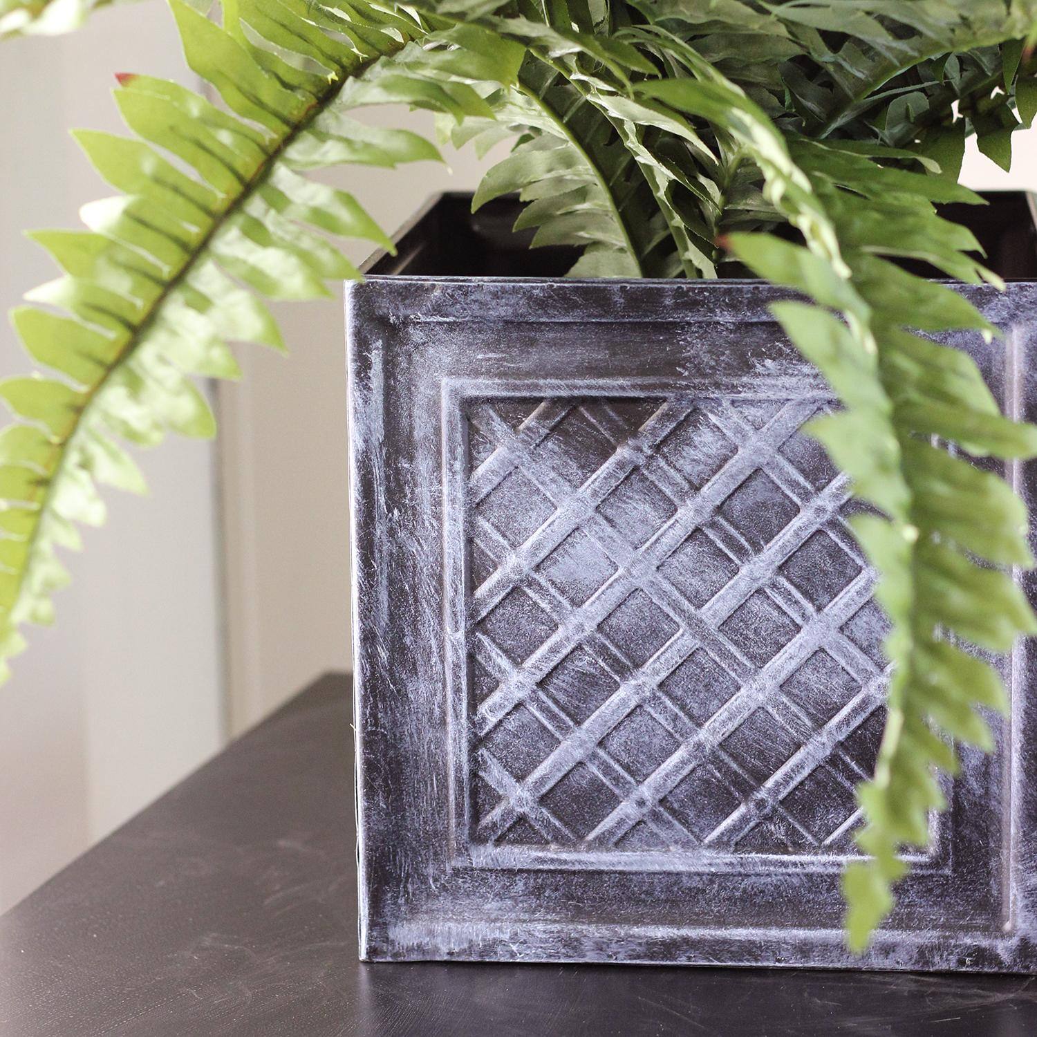 20" Green Artificial Boston Fern in Black Tin Pot