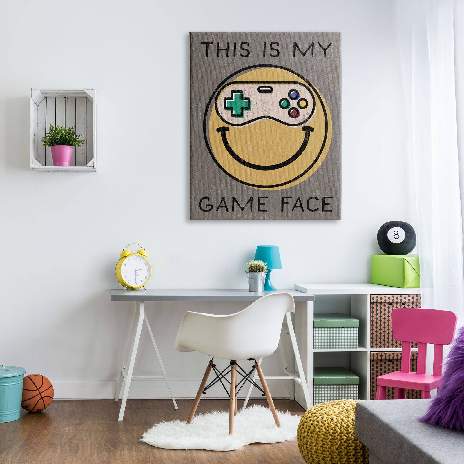 Stupell Industries My Game Face Phrase Yellow Smiley Retro Controller Canvas Wall Art