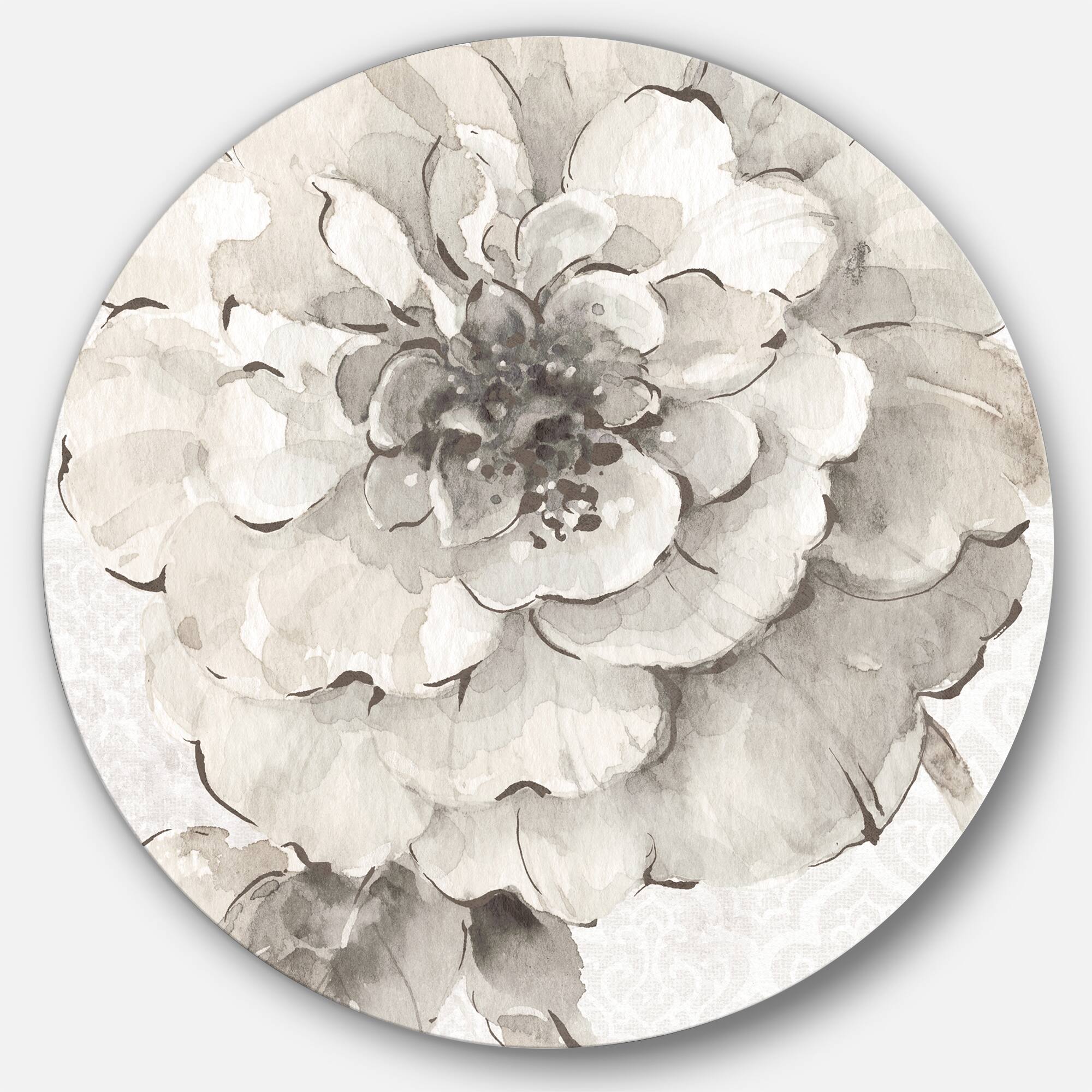 Designart - Indigold Grey Peonies I - Geometric Metal Circle Wall Art