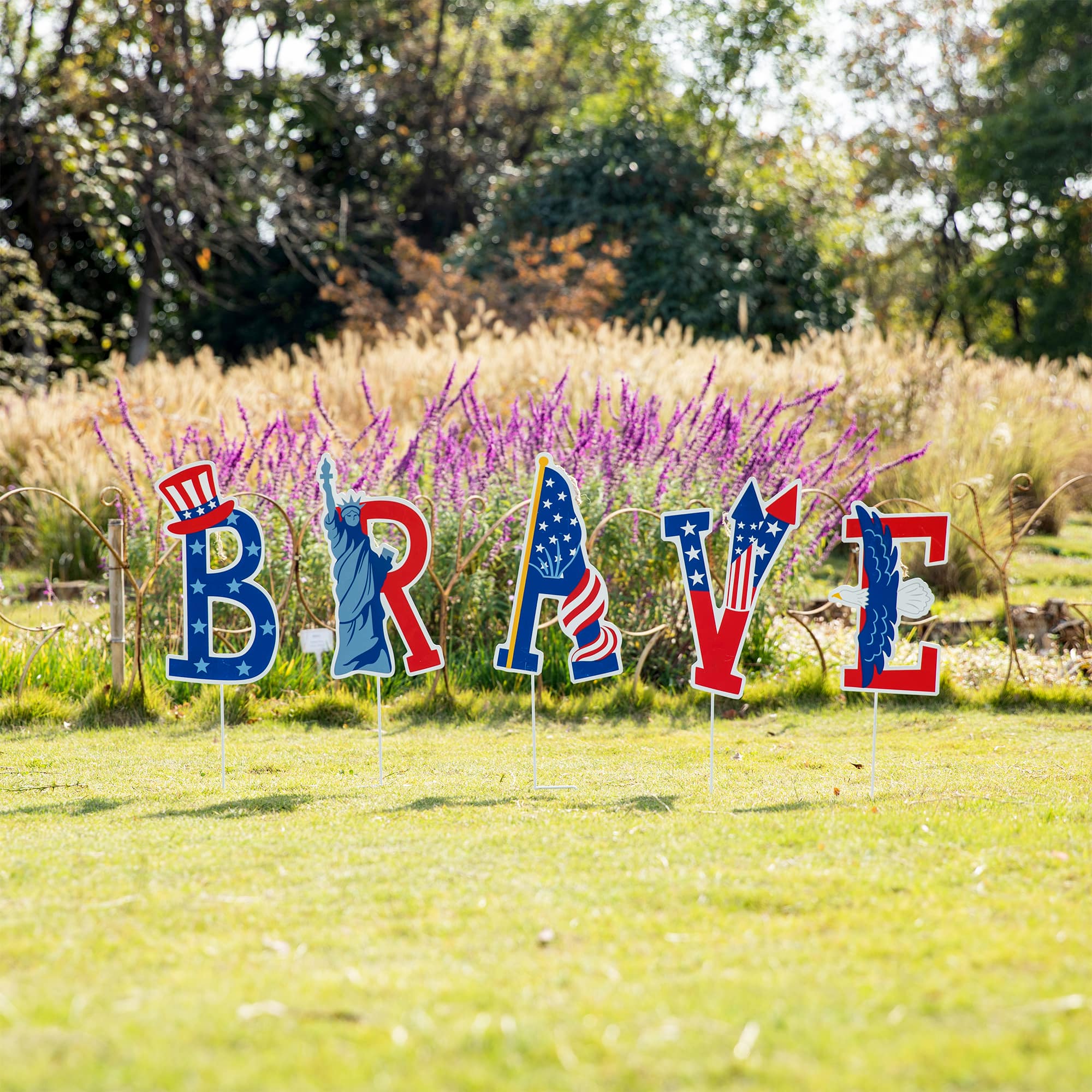Glitzhome® 43" Patriotic America Brave Yard Stake Set