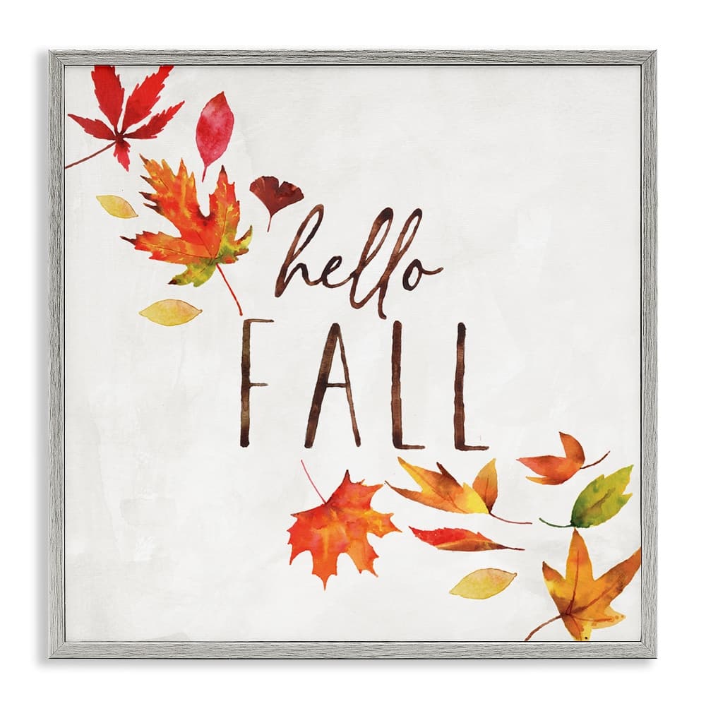 Stupell Industries Hello Fall Autumn Tree Leaves Seasonal Statement Framed Giclee Art