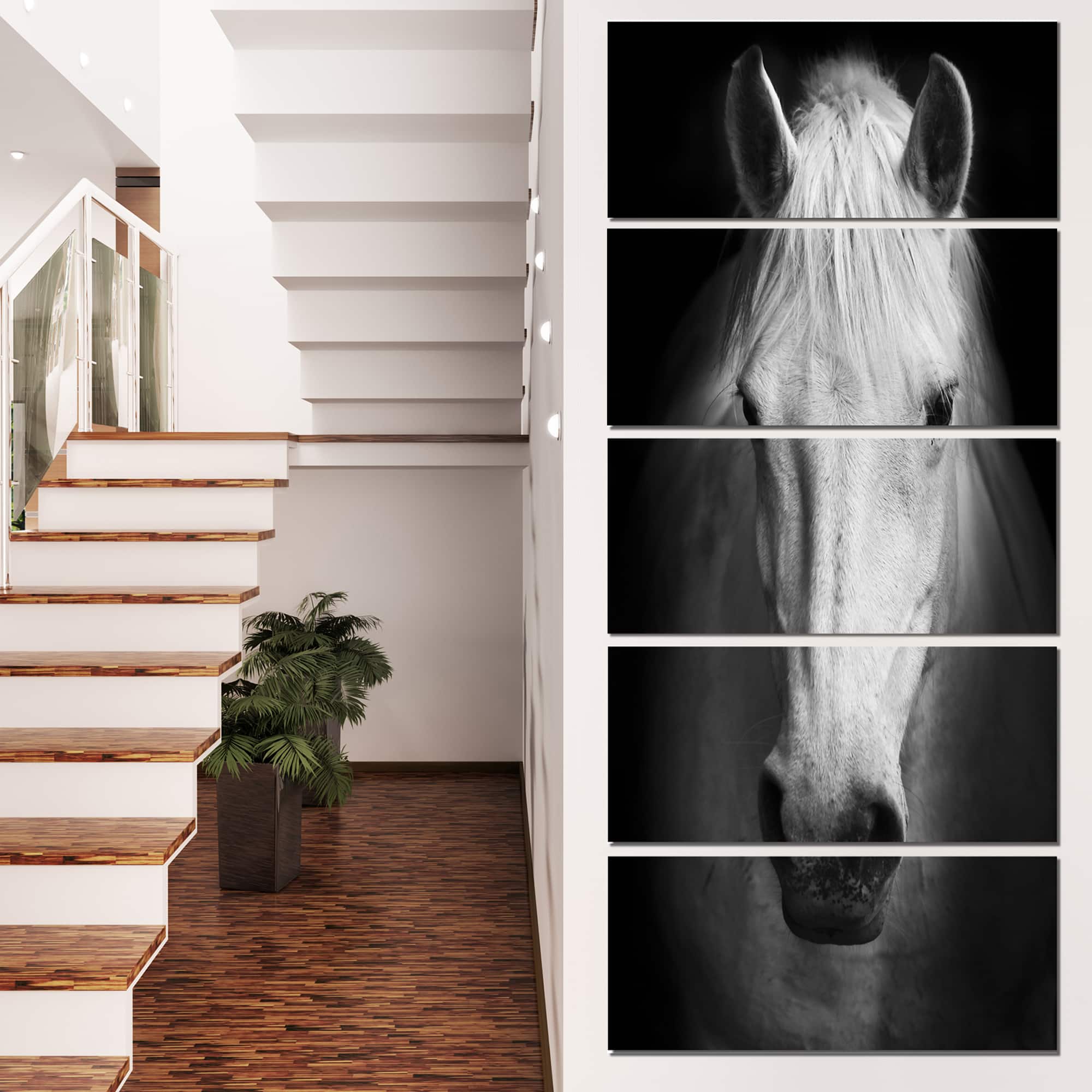 Designart - White Horse Black and White - Animal Canvas Art Print