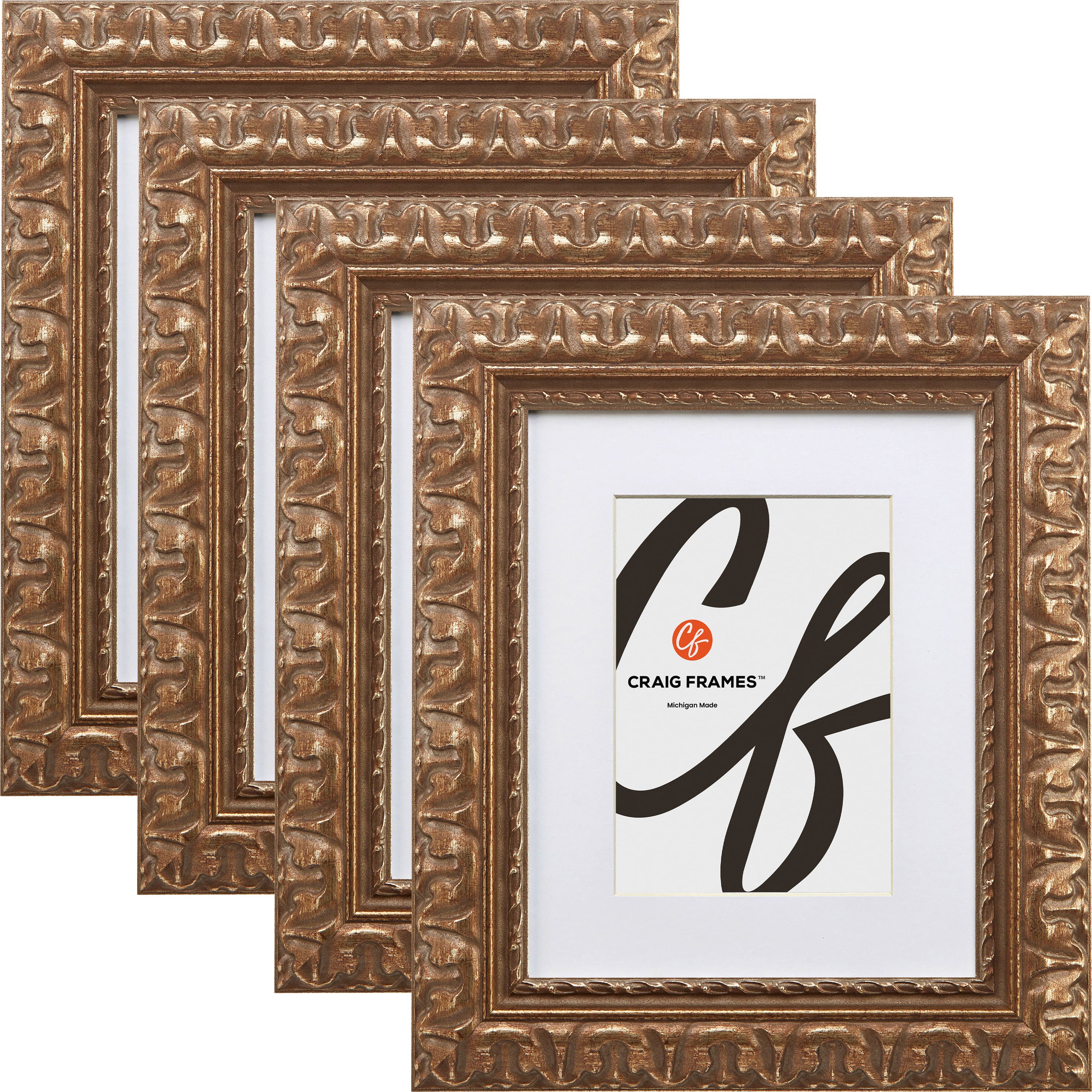 Craig Frames 4 Pack Bravada Ornate Bronze Picture Frame with Mat