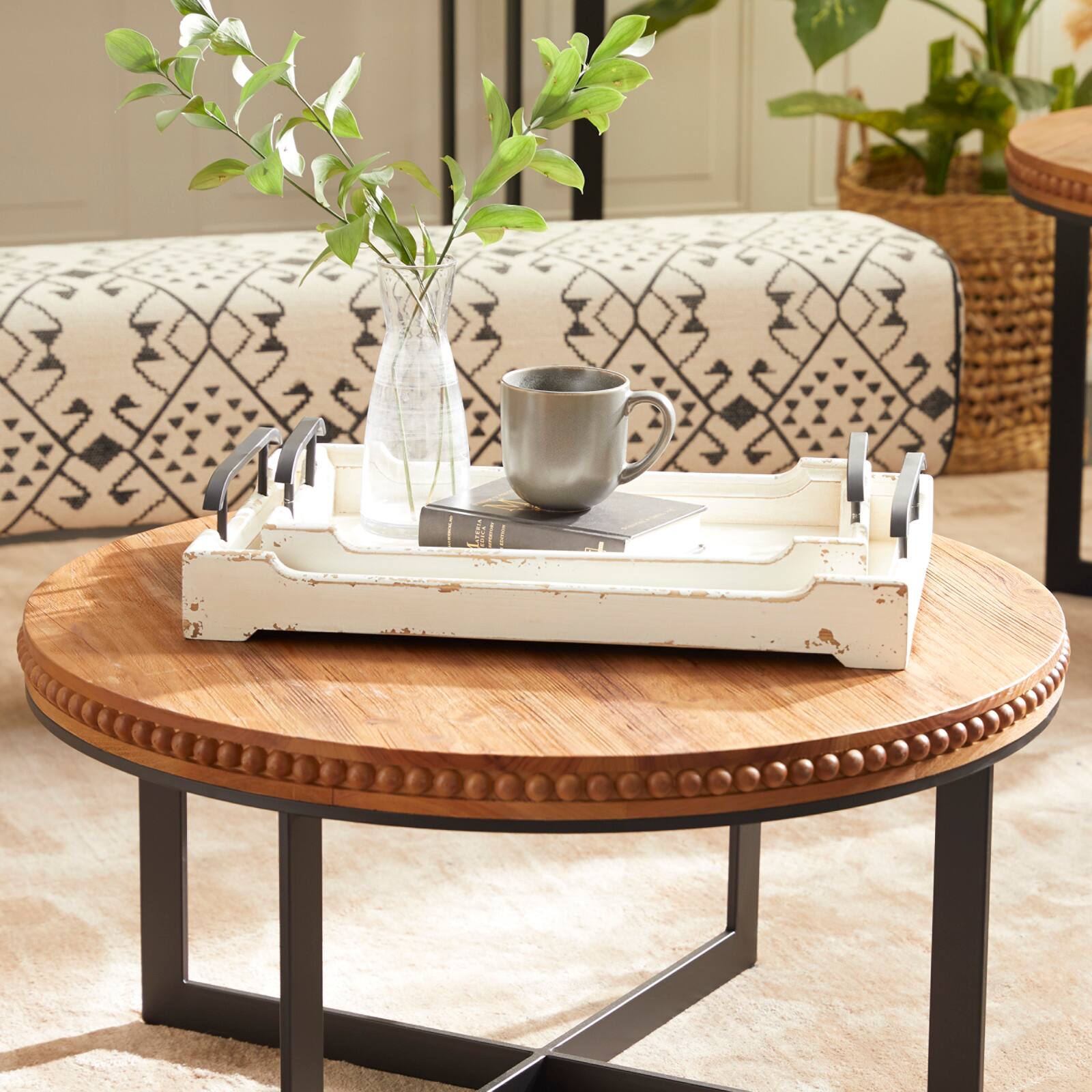 White Wood Traditional Tray Set