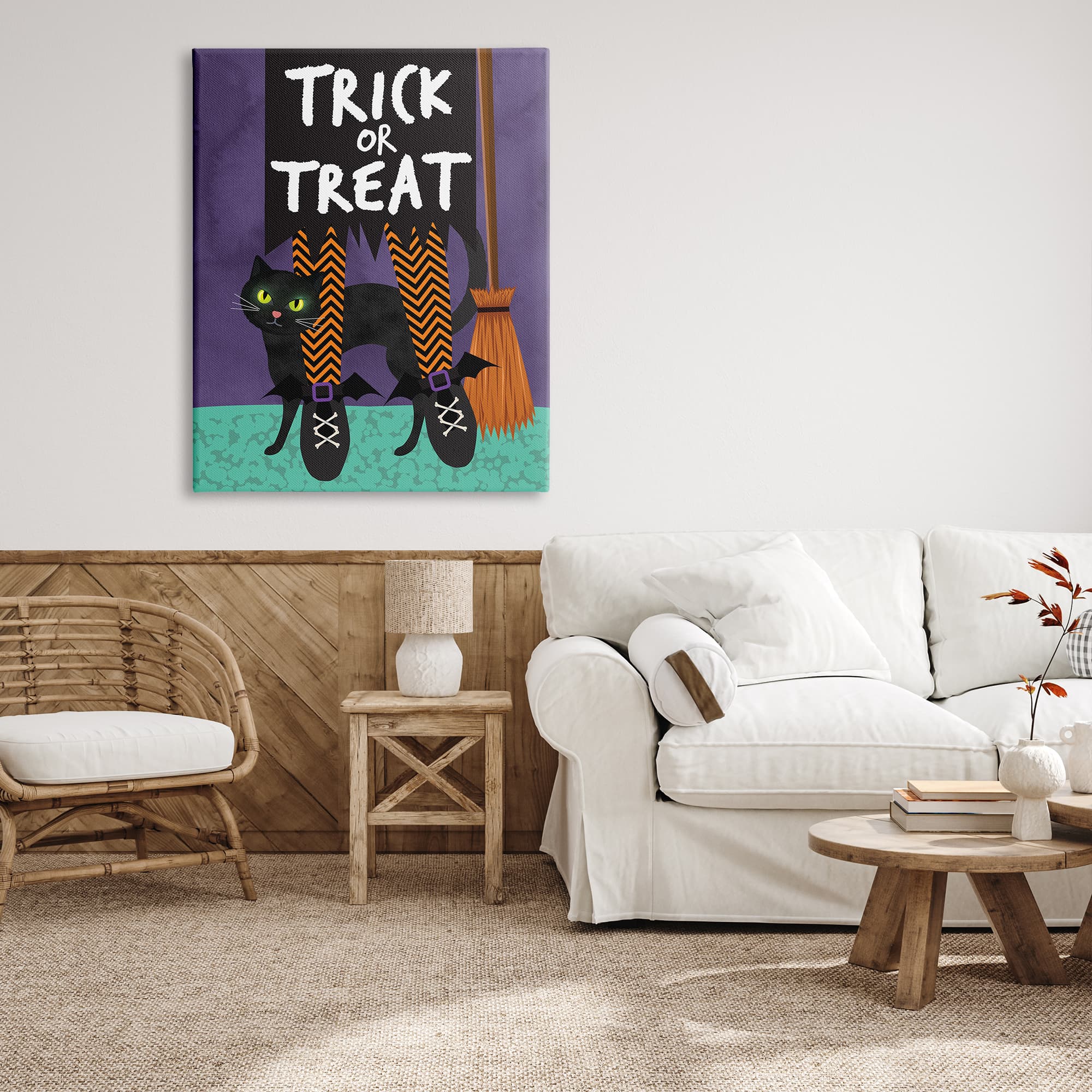 Stupell Industries Trick or Treat Cat & Witch Canvas Wall Art