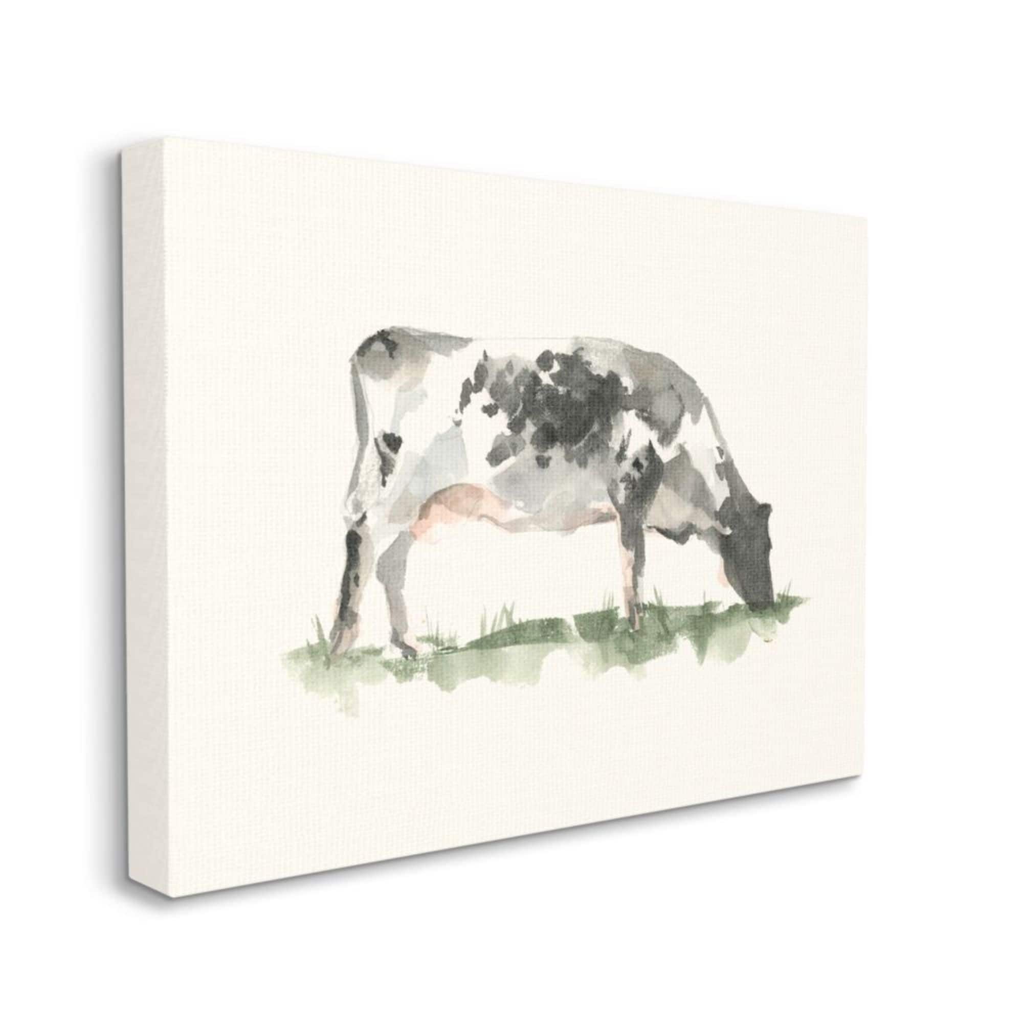 Stupell Industries Grazing Farm Cattle Neutral Cow Field Watercolor Canvas Wall Art