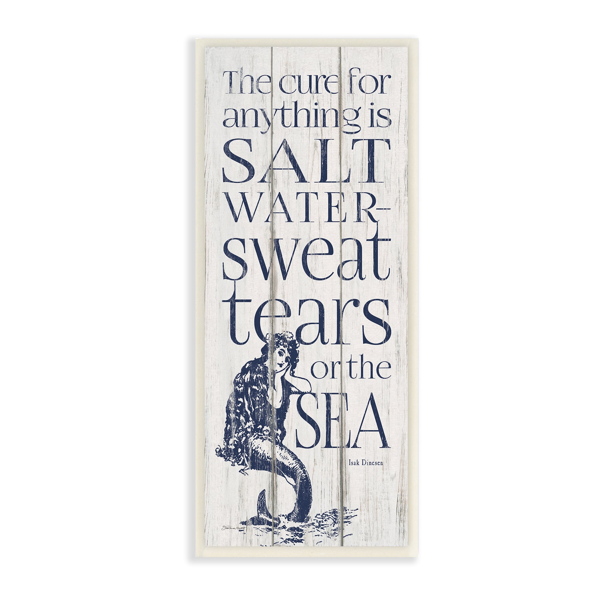 Stupell Industries Saltwater is the Cure Sea Mermaid Planked Look, 7" x 17"