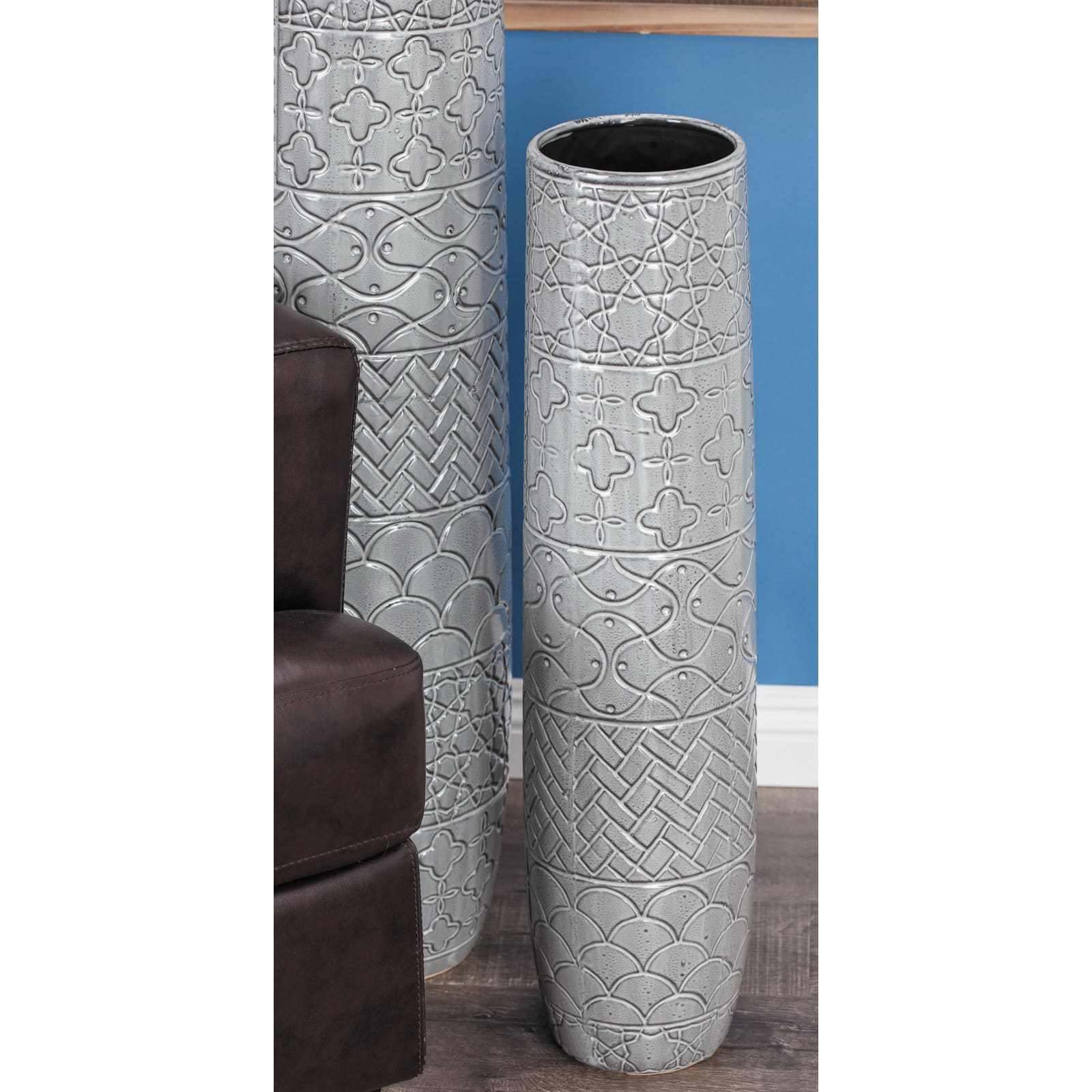 30" Gray Stoneware Eclectic Vase