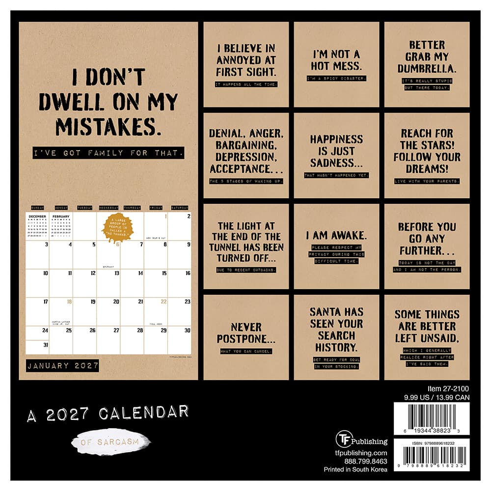 2027 Anti-Affirmations & Sarcasm Mini Calendar