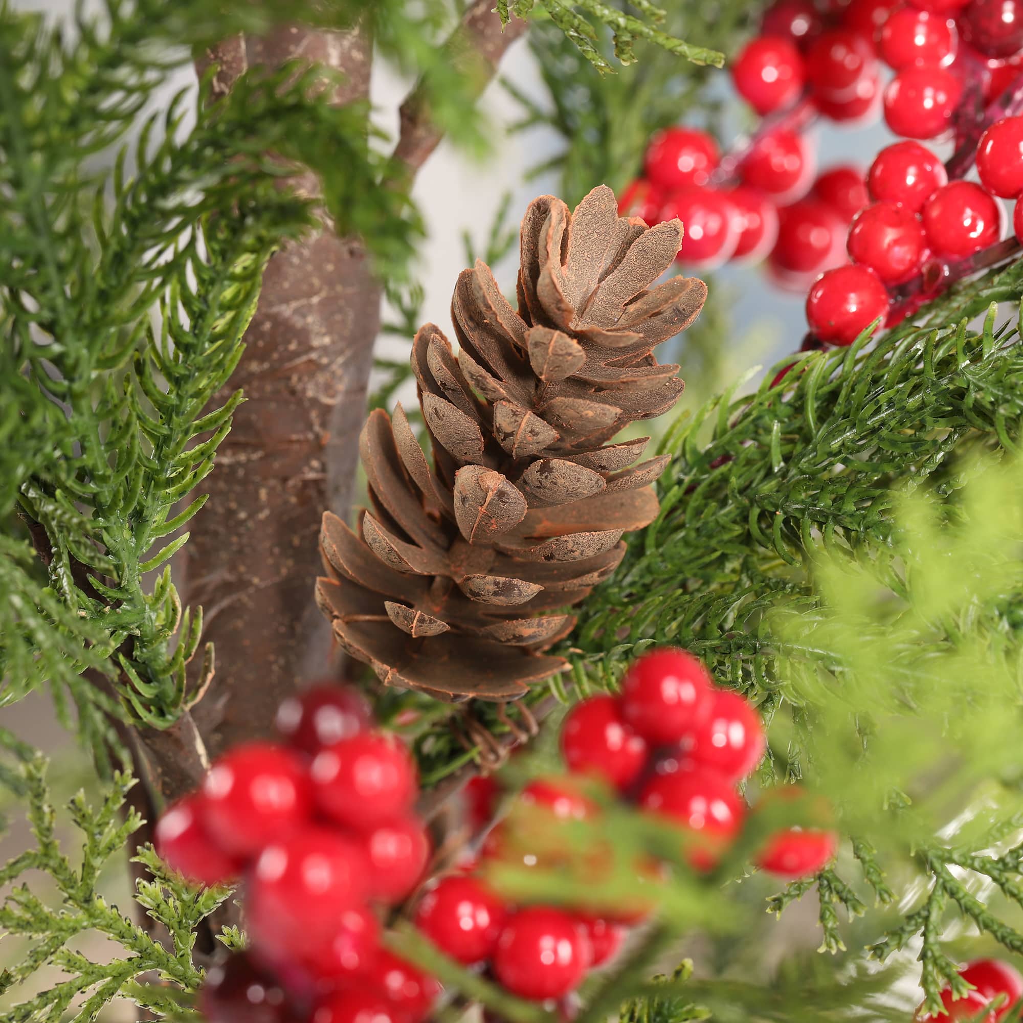 Glitzhome® 37.5"H Chirstmas Greenery Pine Porch Tree with Berries