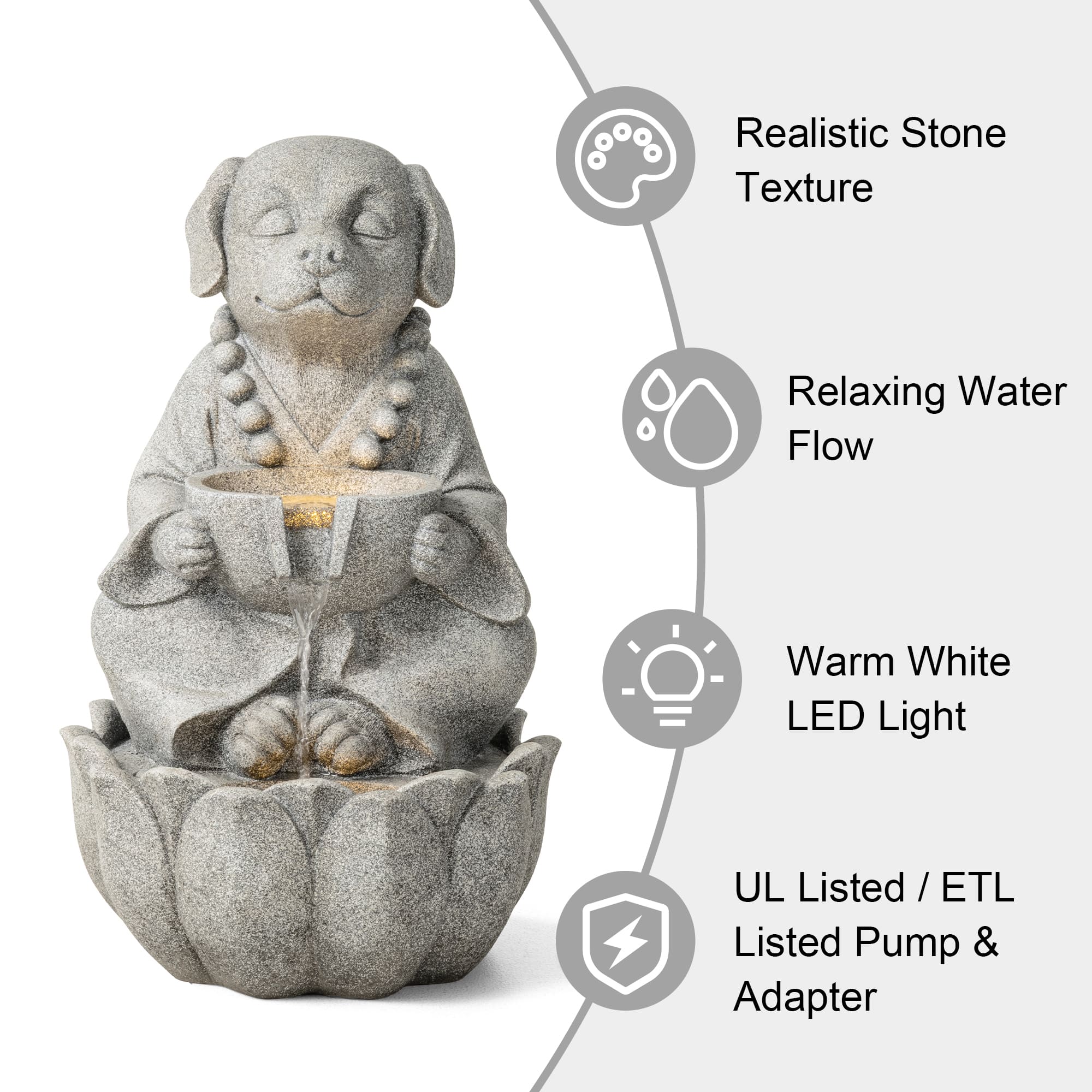 Glitzhome® 21.75" Zen-Style LED 2-Tier Concrete Dog Outdoor Fountain