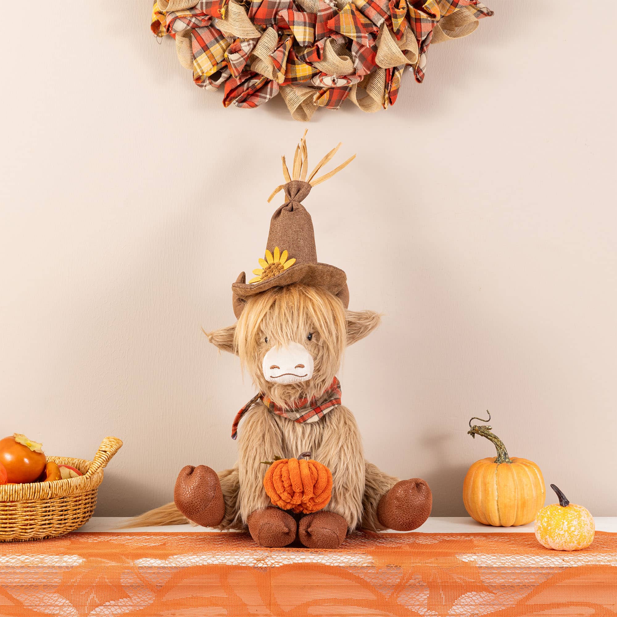 Glitzhome® 17.75" Fall Fabric Highland Cow Shelf Sitter