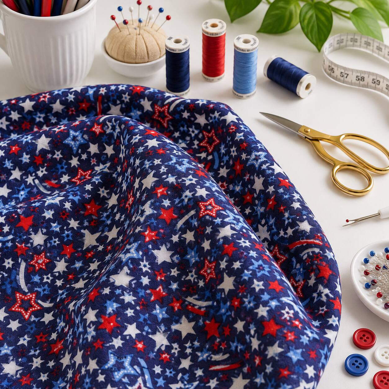 Packed Stars on Blue Cotton Fabric