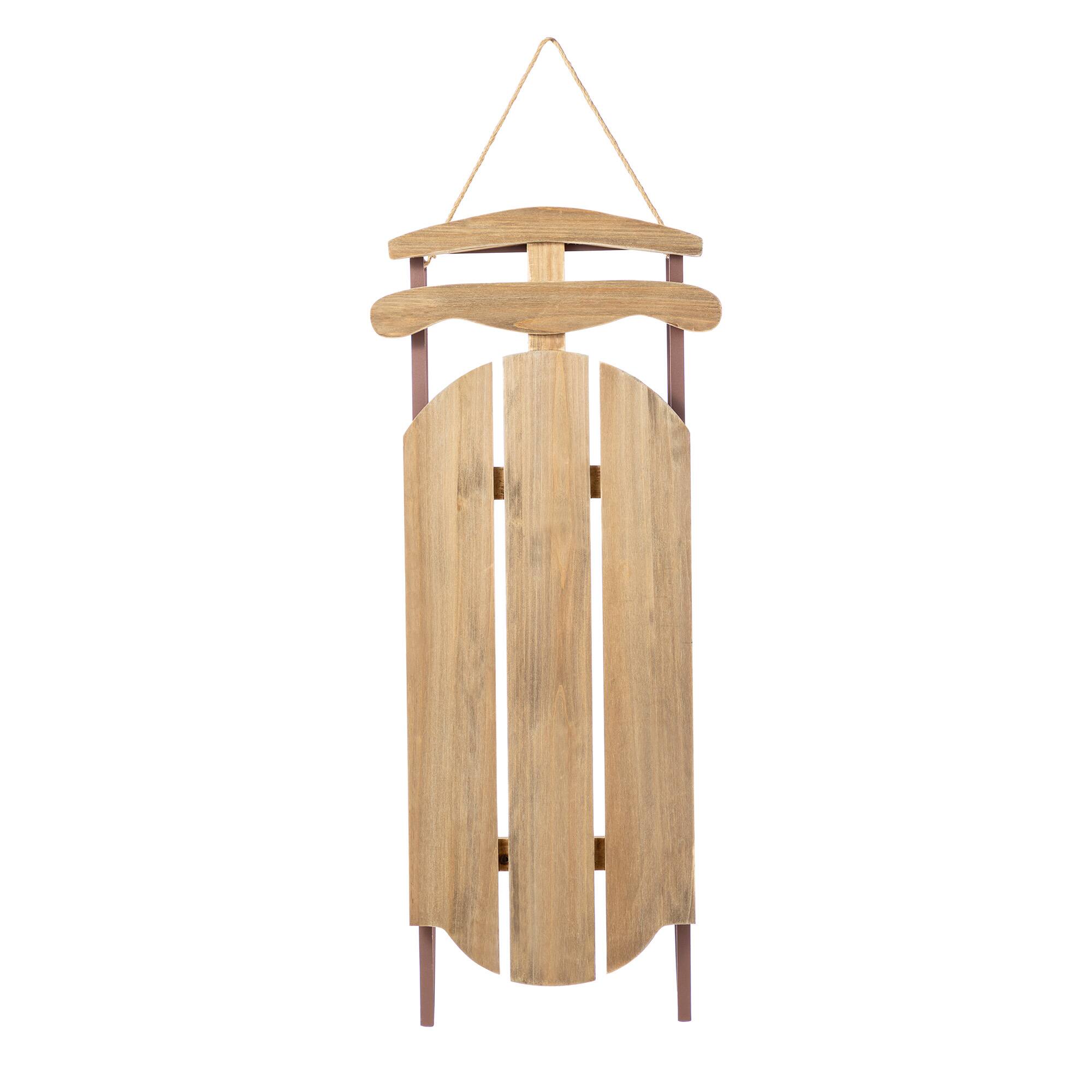 Glitzhome® 34.25" Wooden Natural Christmas Sleigh Porch Decor