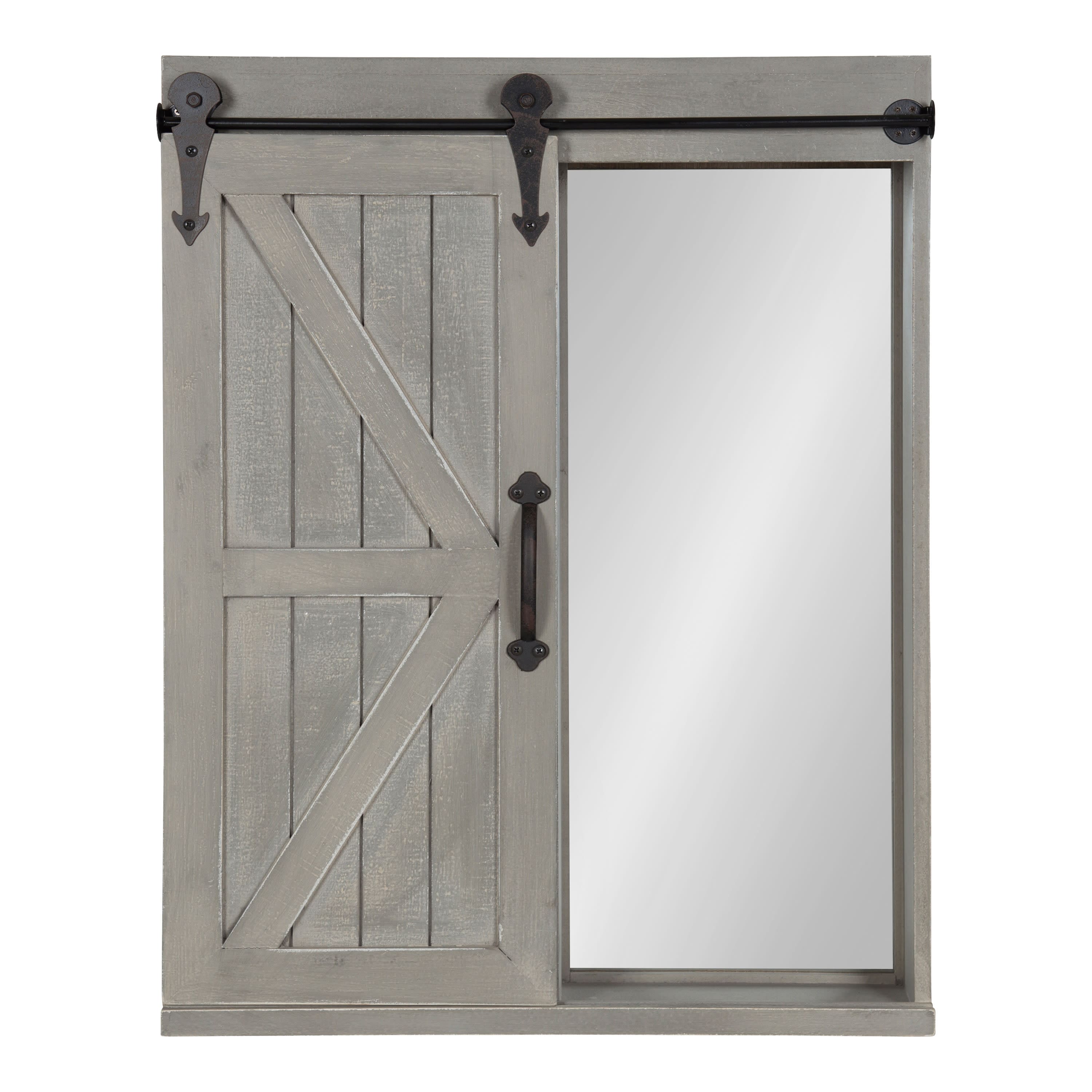 Kate and Laurel Cates Decorative Bath Medicine Cabinet Mirror with Barn Door