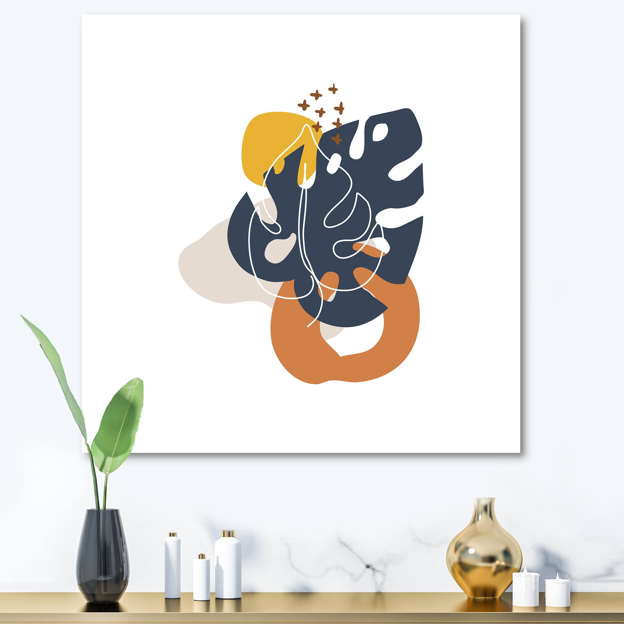 Designart - Abstract Flowers On Minimal Shapes IX - Modern Canvas Wall Art Print