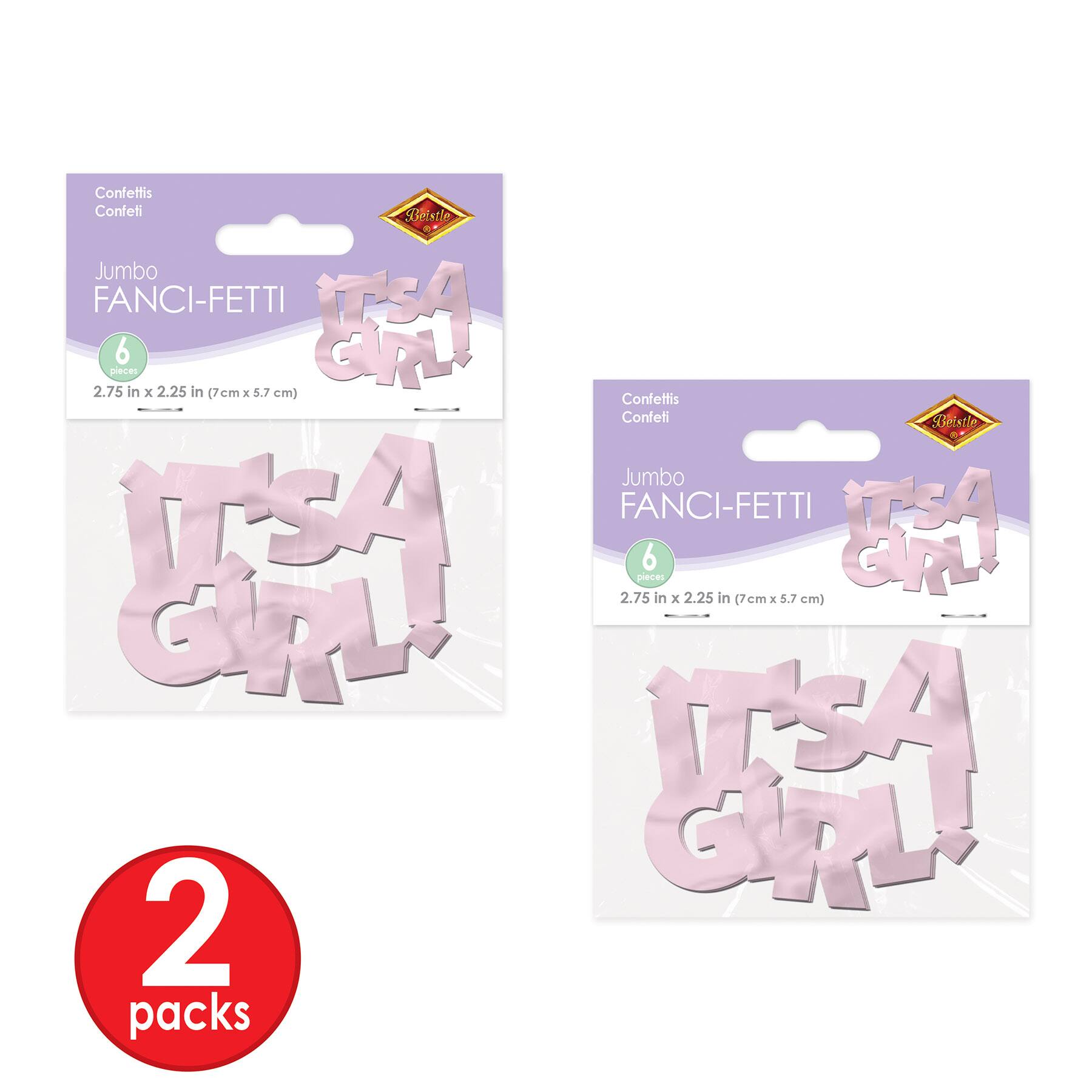 Beistle 2.25" x 2.75" Jumbo It's A Girl Fanci-Fetti, 2 Packs of 6