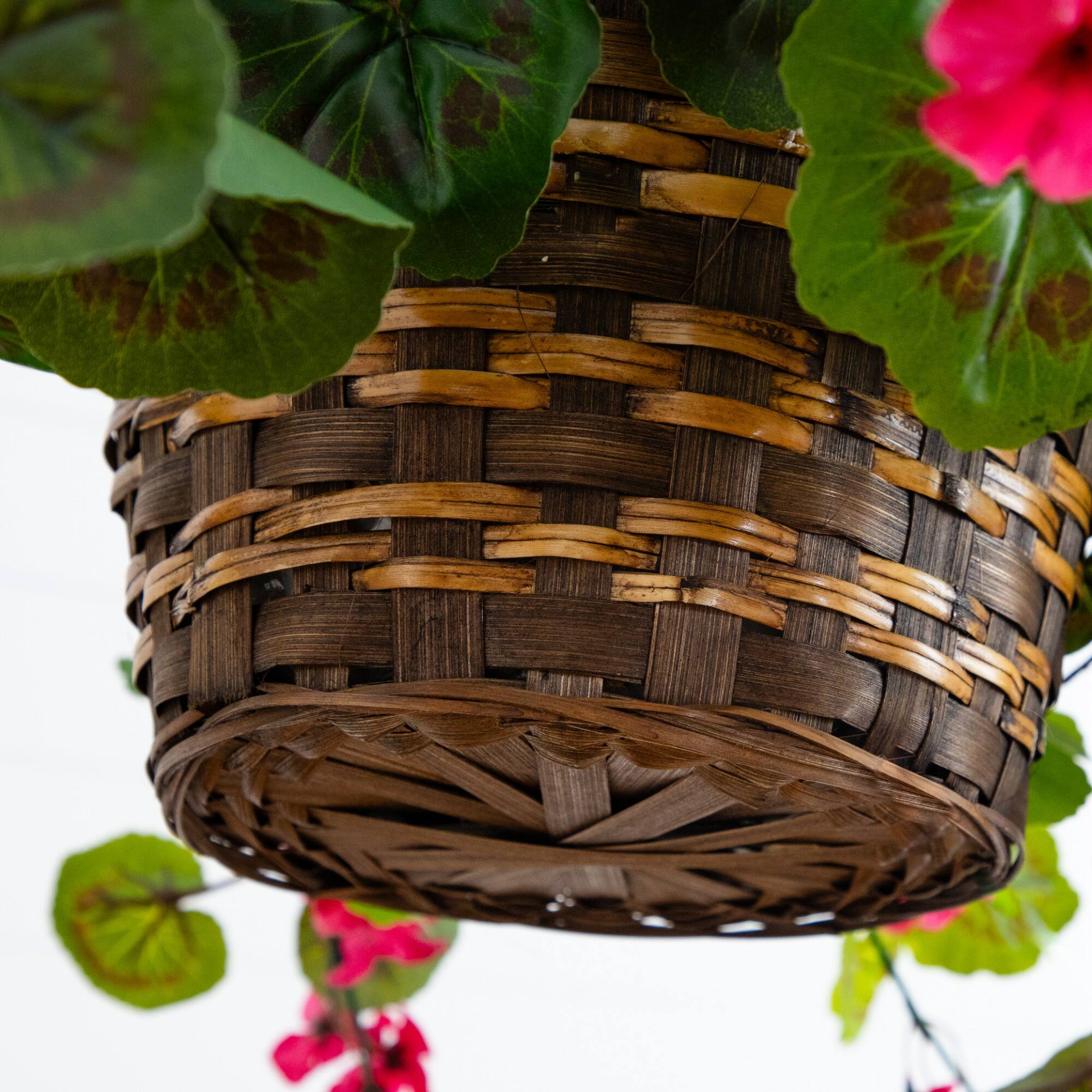28" UV Resistant Artificial Geranium in Hanging Basket