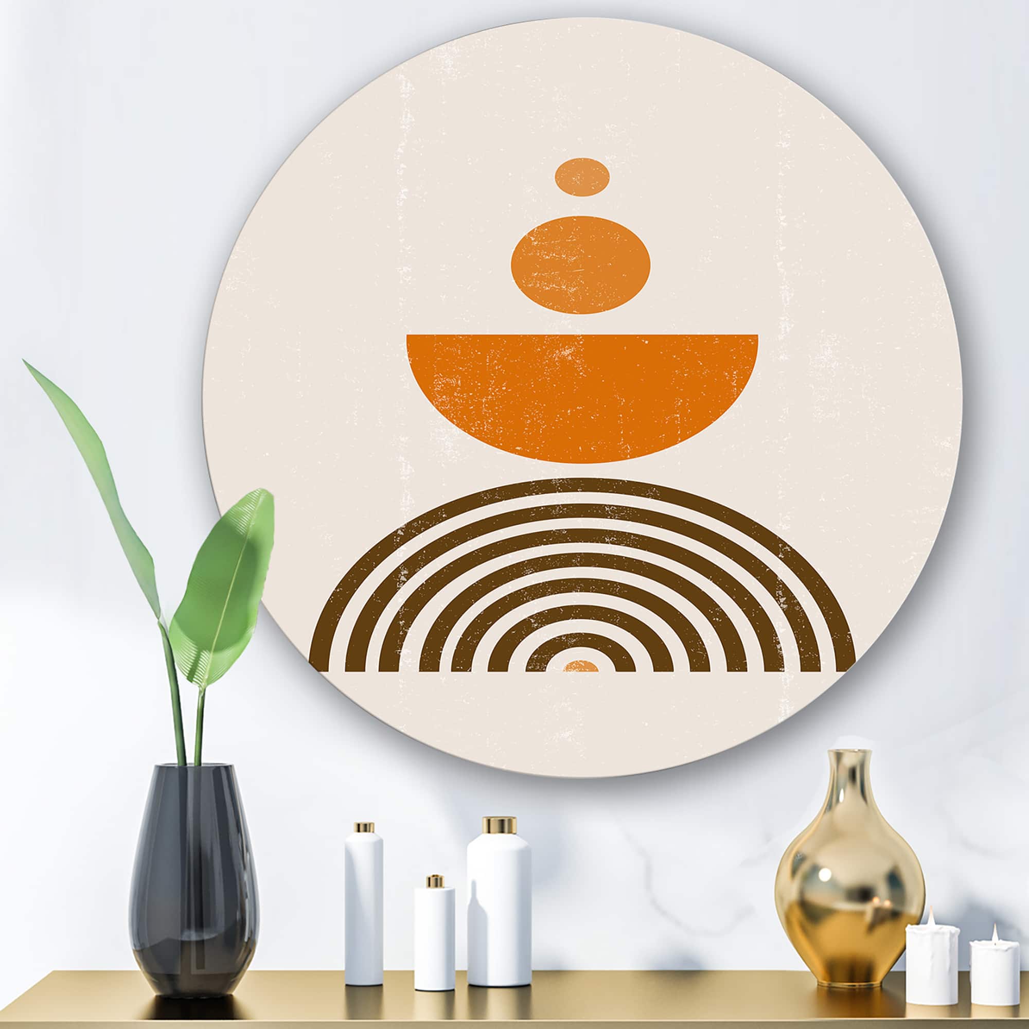 Designart - Abstract Rainbow Sun and Moon In Earth Tones V - Modern Metal Circle Wall Art