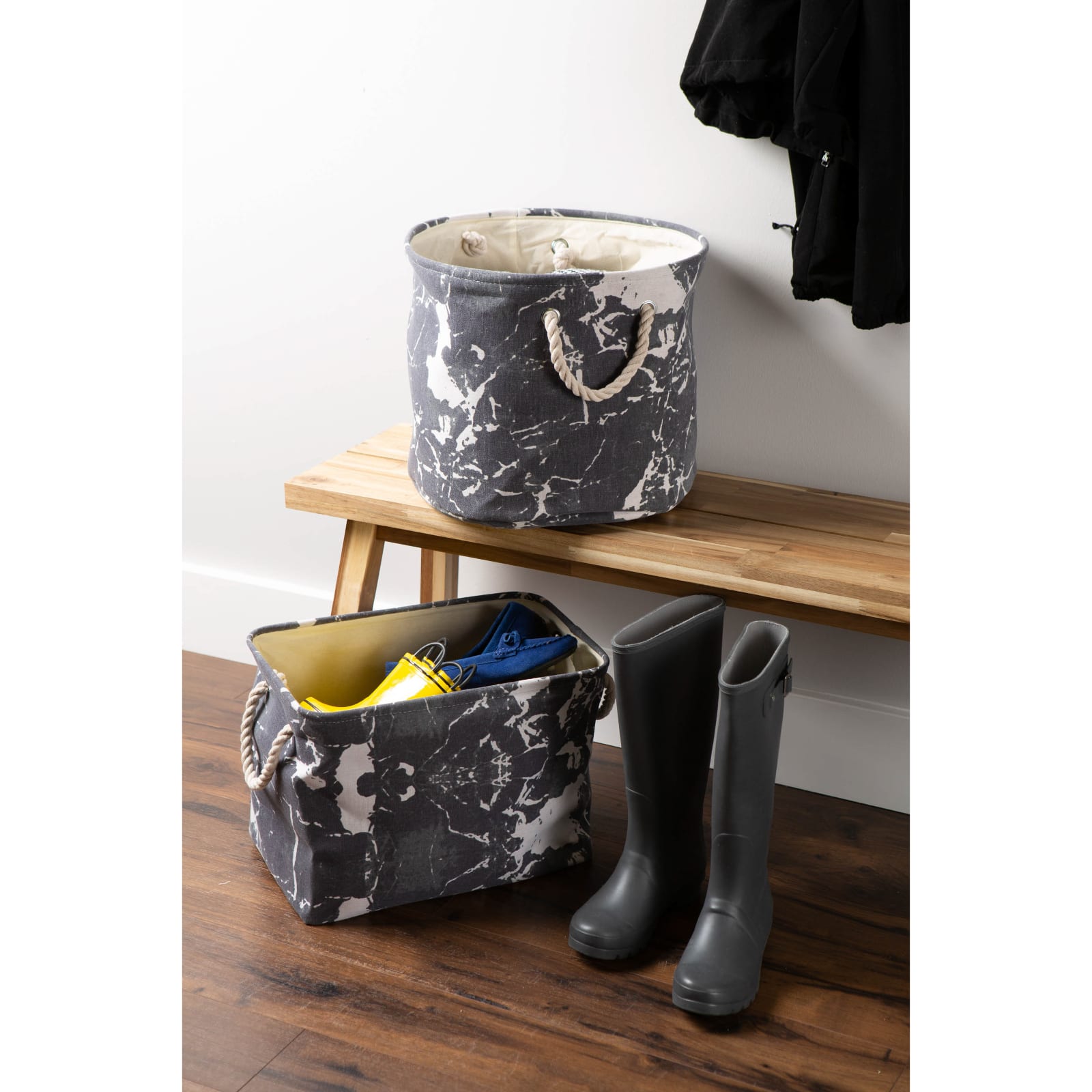 DII® Large Round Marble Black Polyester Bin