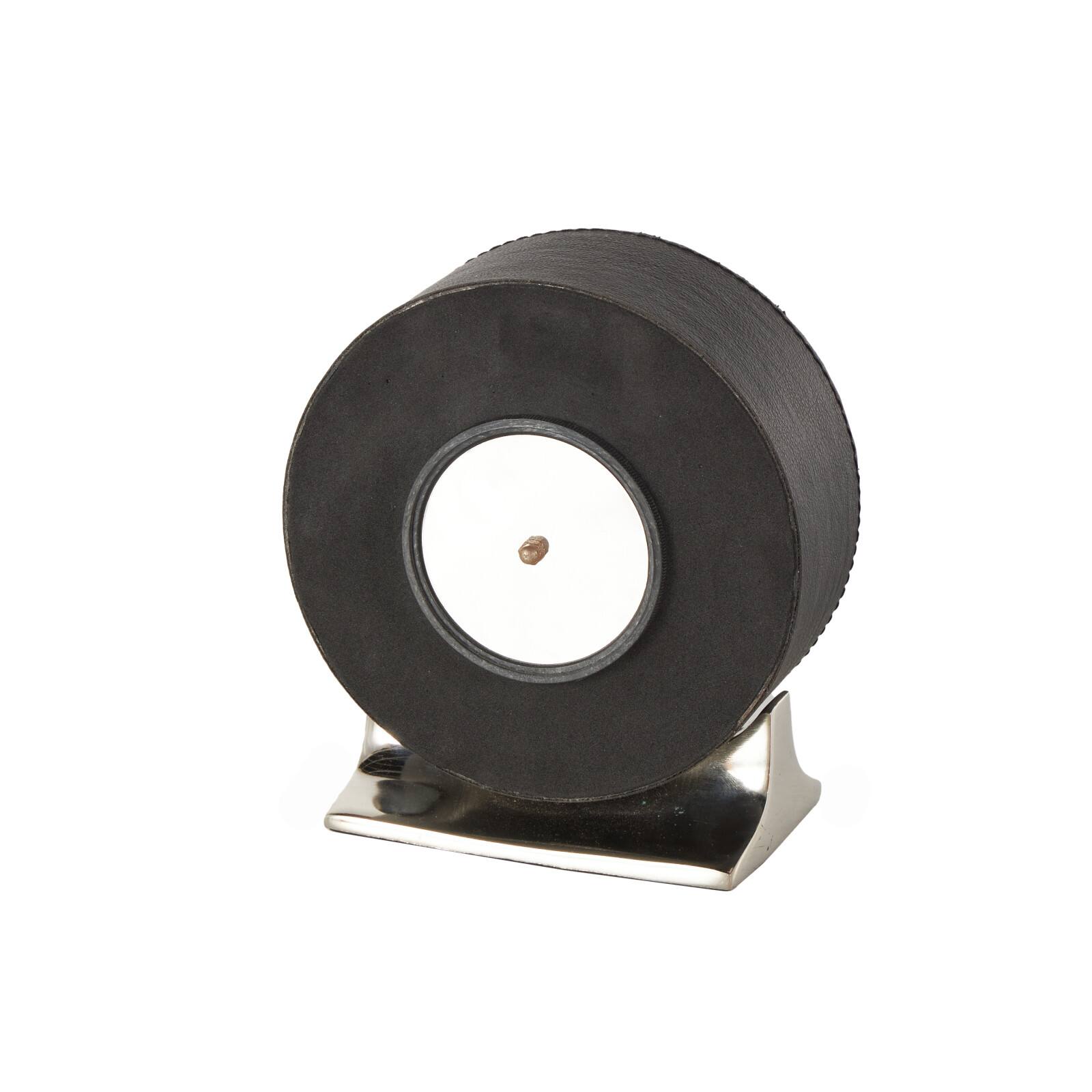 Faux Leather Round Decorative Clock with Rectangular Base