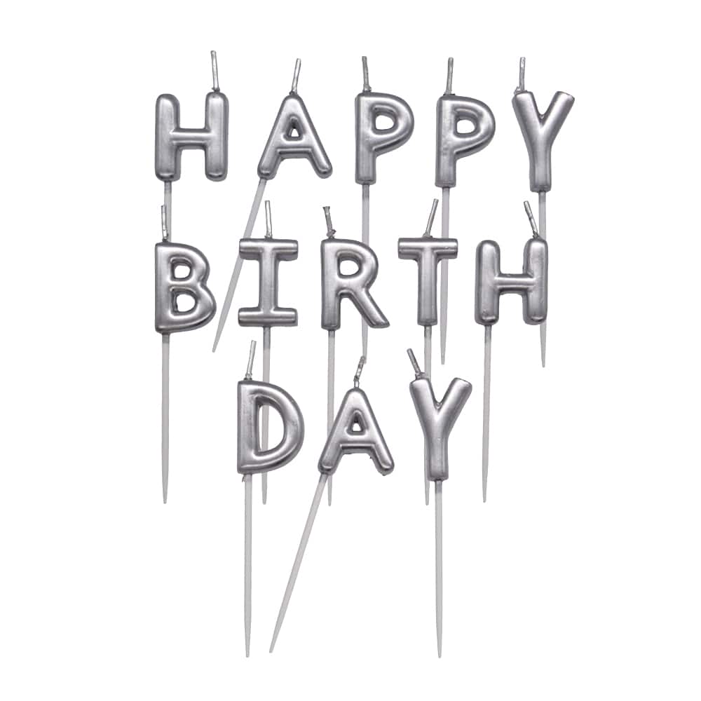 Silver Happy Birthday Candles Set by Makery™