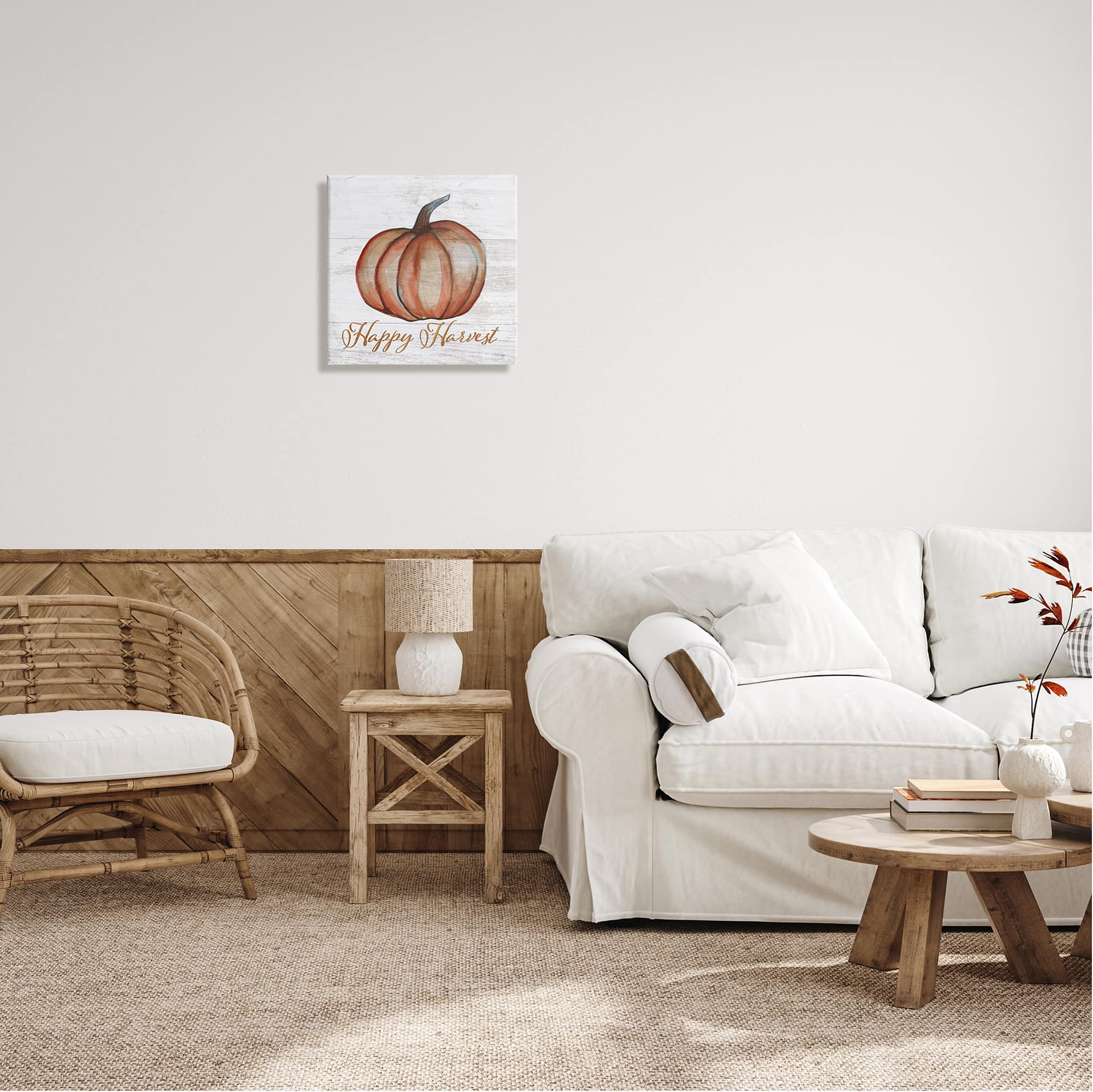 Stupell Industries Happy Harvest Pumpkin Country Rustic Canvas Wall Art