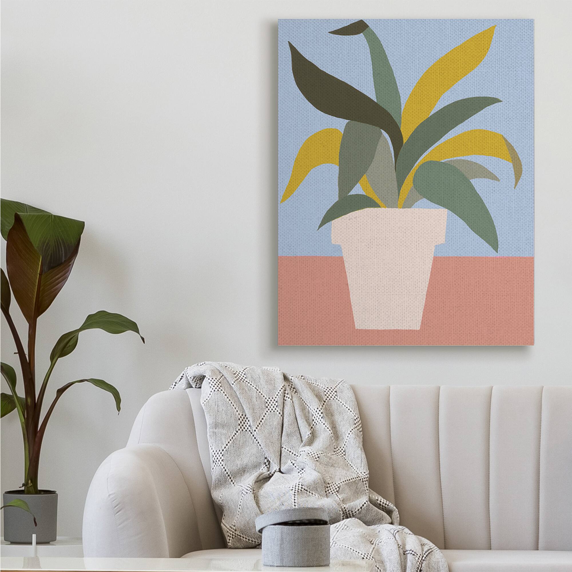 Stupell Industries Indoor Potted Plant Soft Green Blue Red Canvas Wall Art