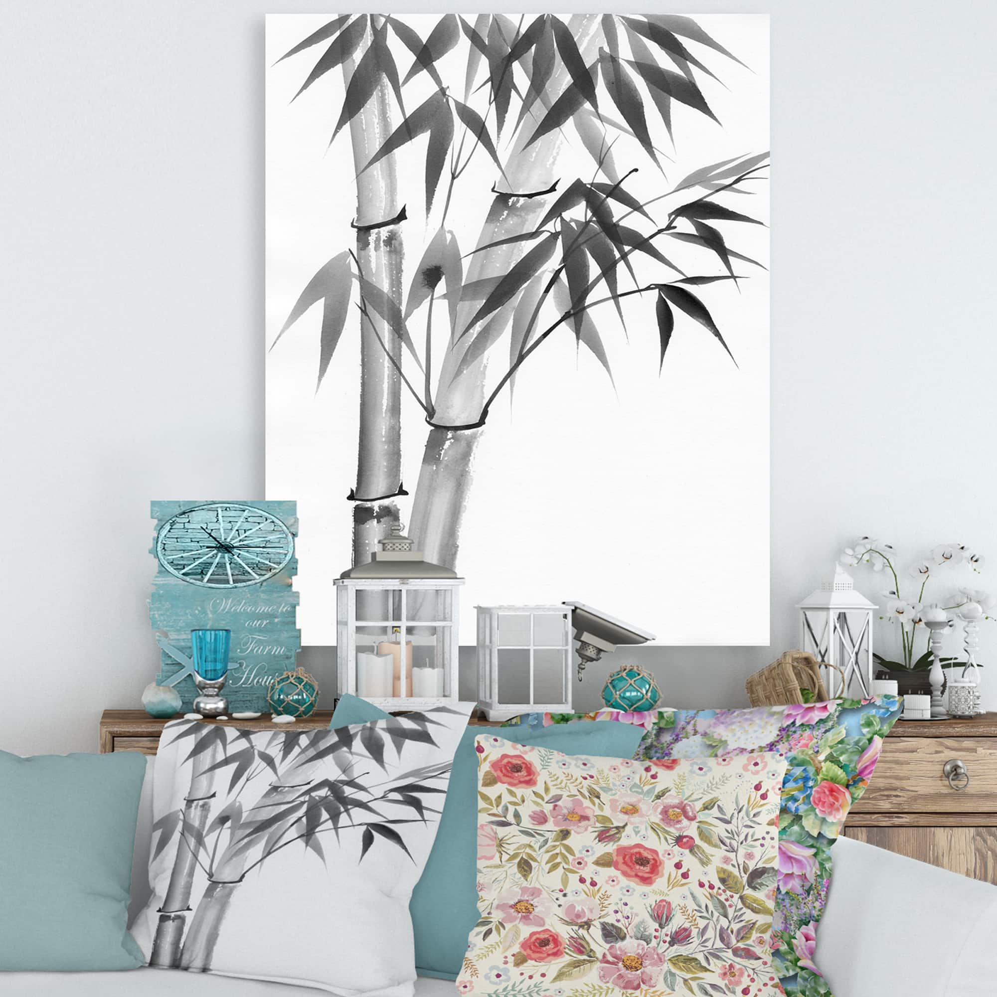 Designart - Vintage Monochrome Bamboo - Traditional Canvas Wall Art Print