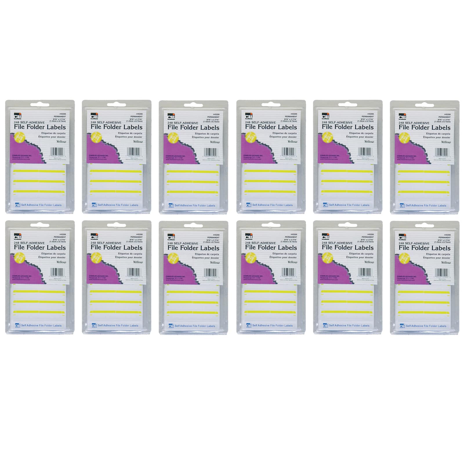 Charles Leonard Yellow File Folder Labels, 12 Packs of 248