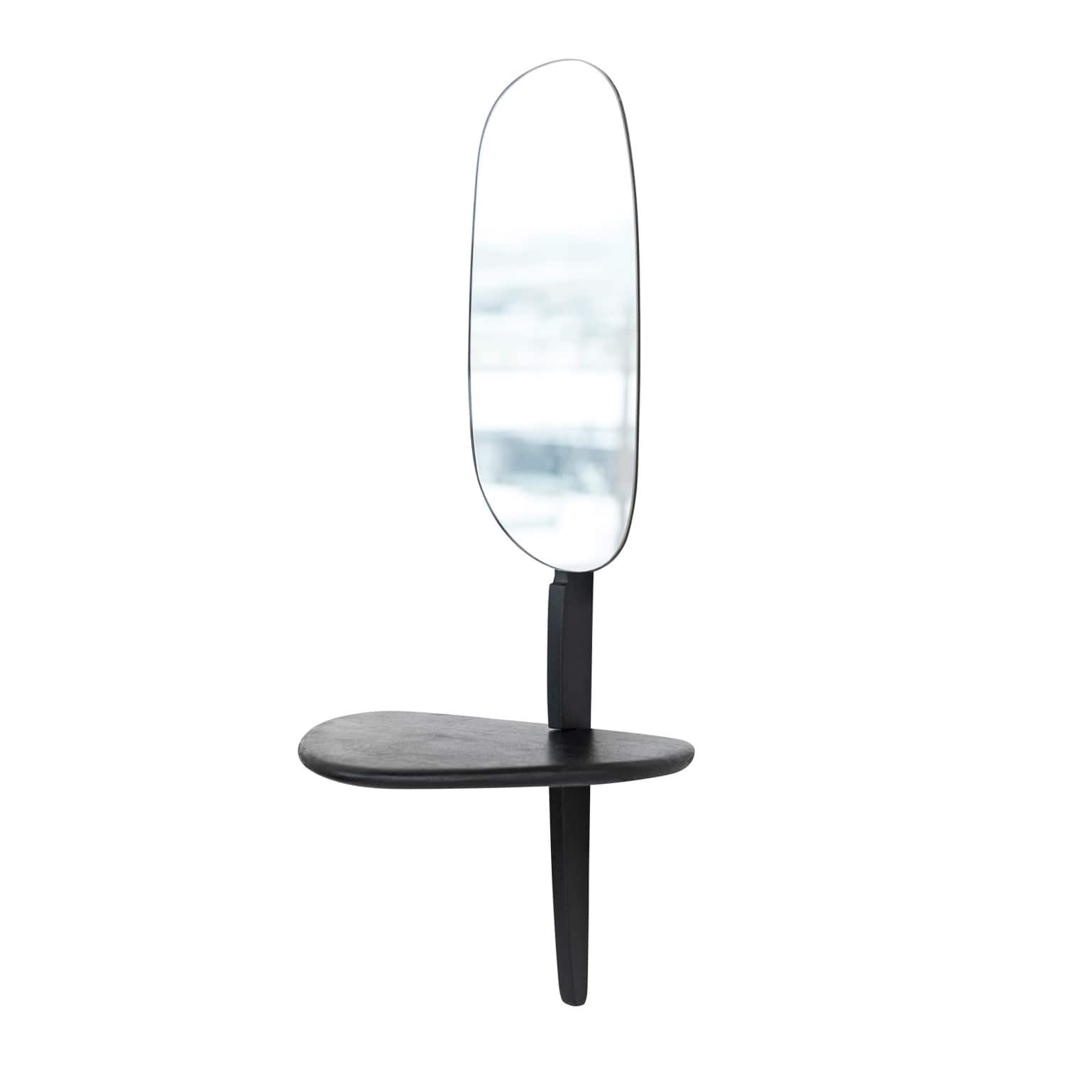 Hello Honey® 15" Matte Black Organic Shaped Wall Mirror with Shelf