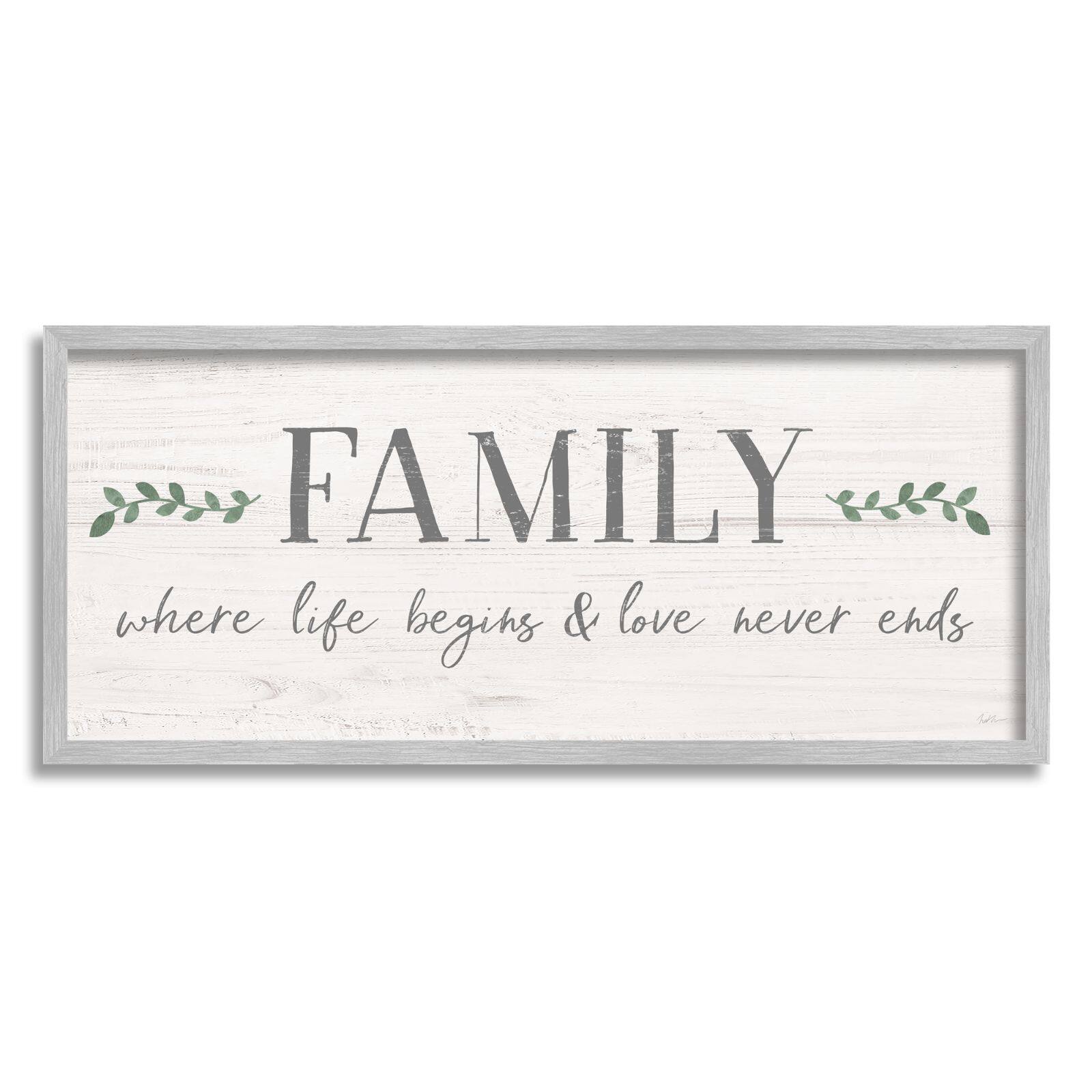 Stupell Industries Family Life Begins Love Never Ends Motivational Phrase Framed Wall Art
