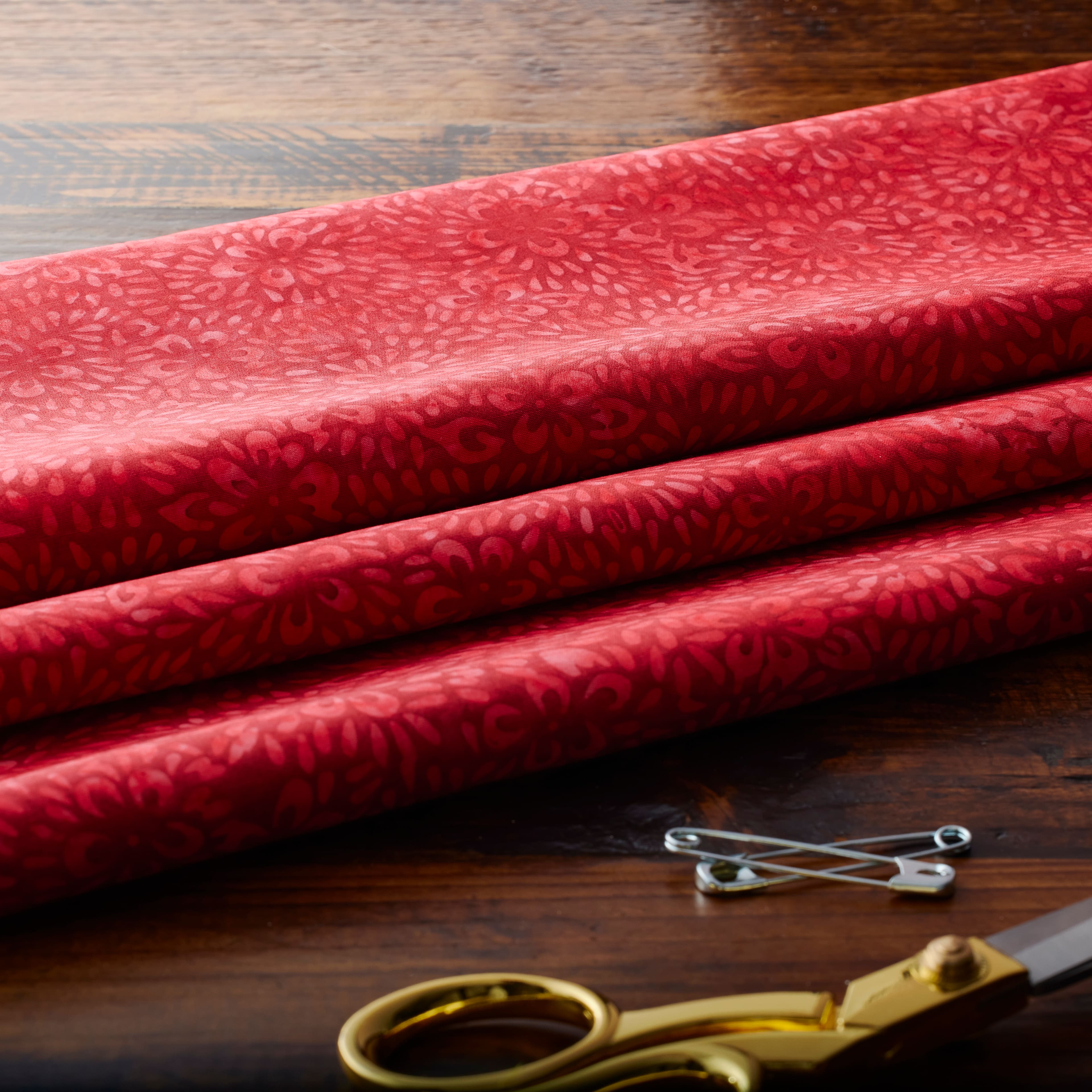 10 yd. Full Bolt: Feldman Batik Crimson Tonal Stamp Geo Cotton Fabric