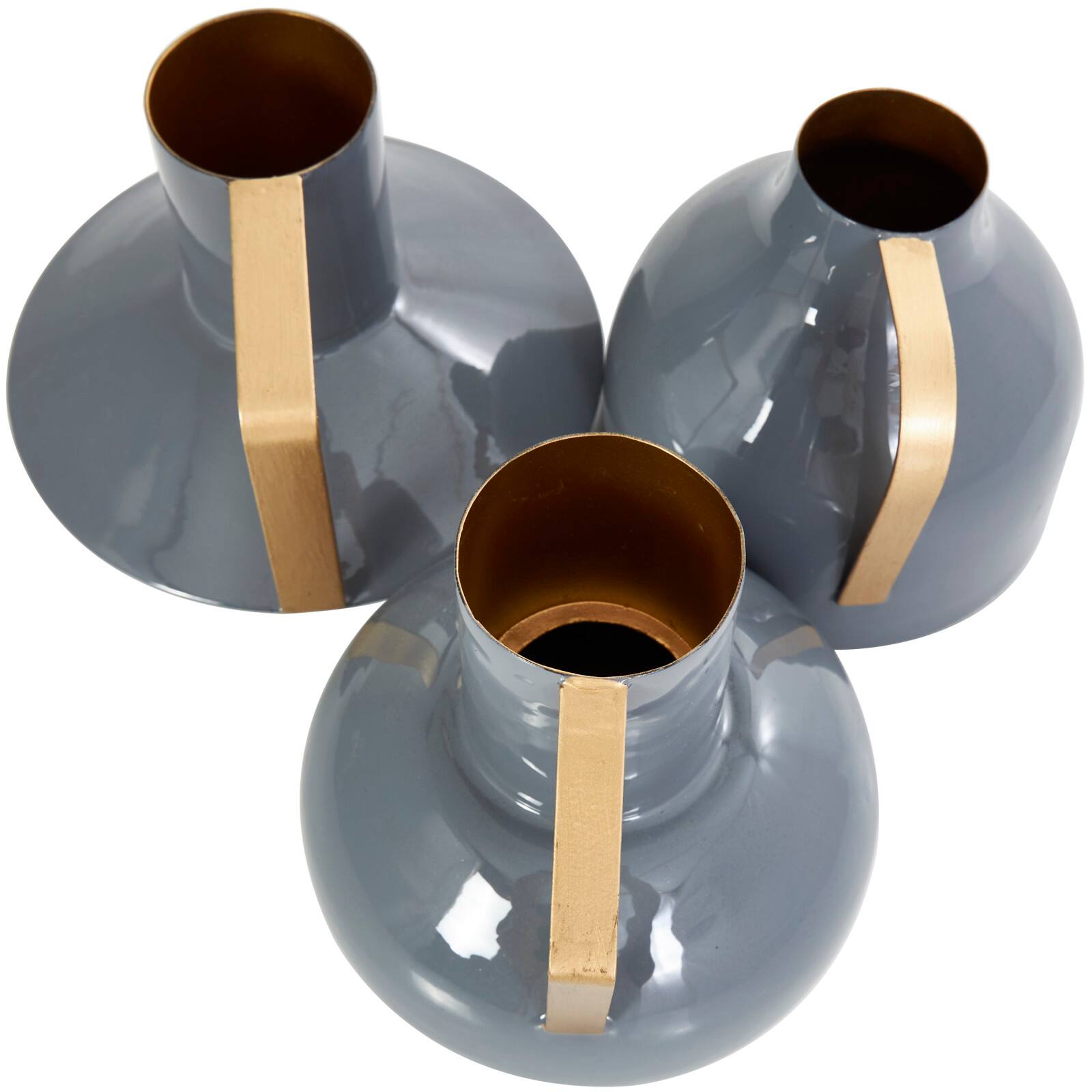 CosmoLiving by Cosmopolitan Blue Metal Abstract Enameled Vase with Geometric Gold Handle Set