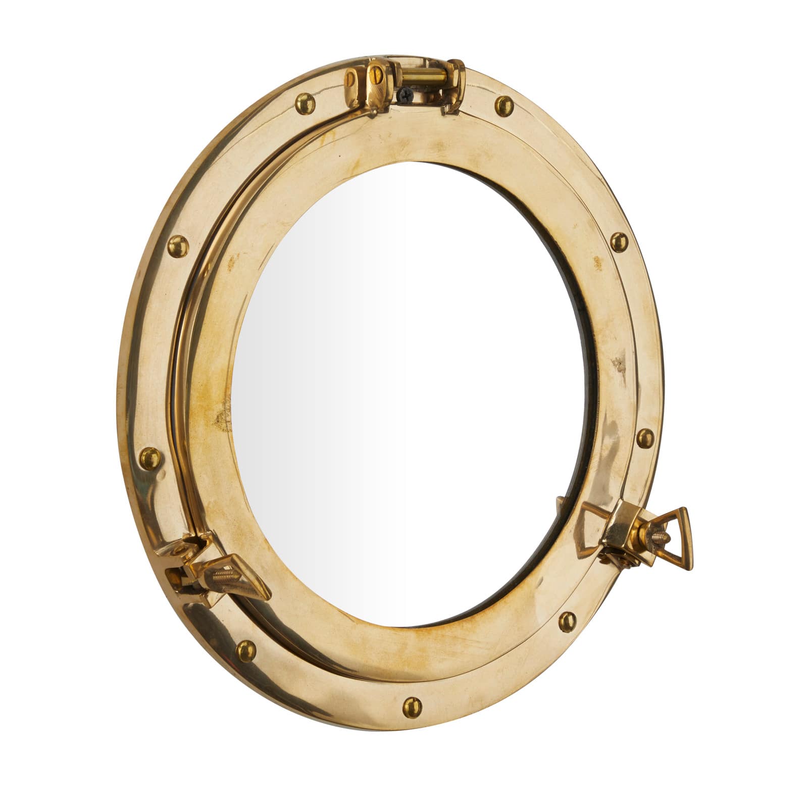 Gold Brass Sail Boat Wall Mirror with Port Hole Detailing 12" x 2" x 12"