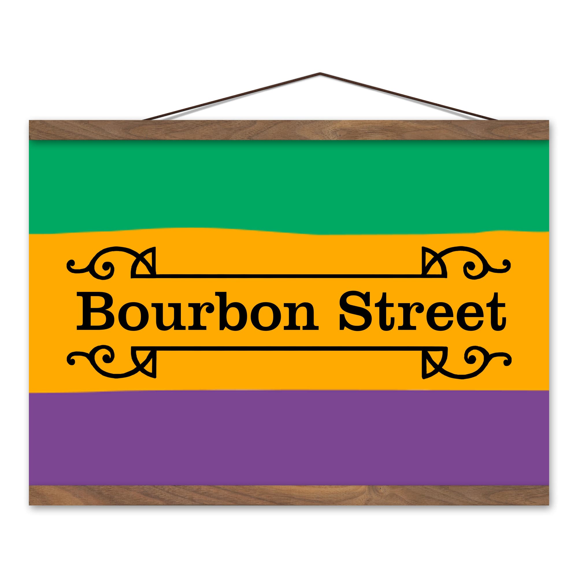 Bourbon Street Stripes Teak Hanging Canvas