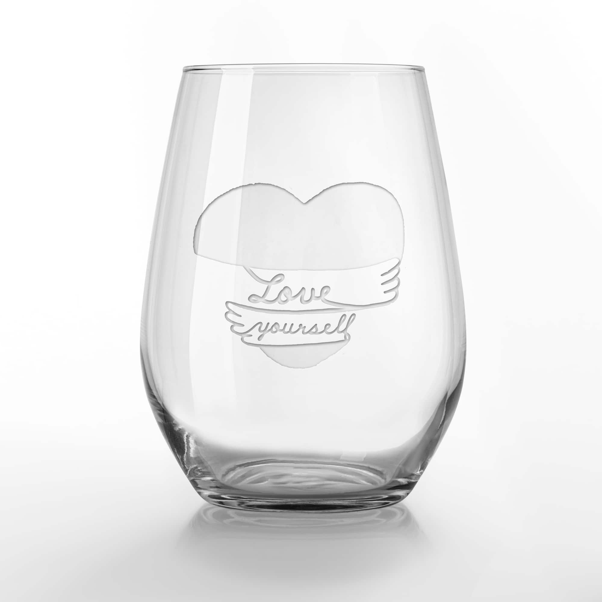 15oz. Love Yourself Heart Hug Engraved Stemless Wine Glass